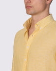 Piatto II Pure Linen Slim Fit Shirt - Yellow - Close Up View