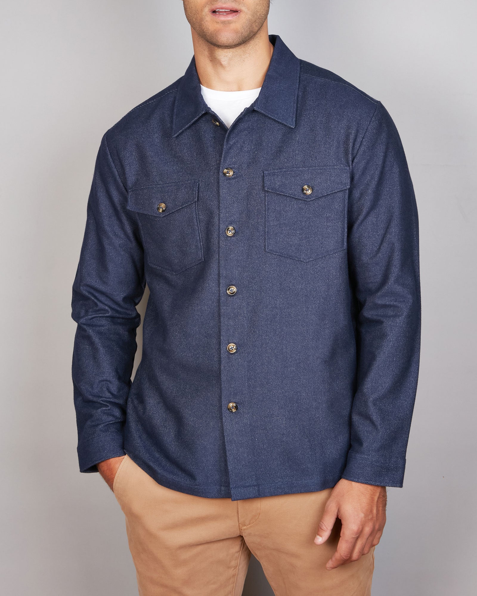 TWO TONE BRUSHED TWILL OVERSHIRT