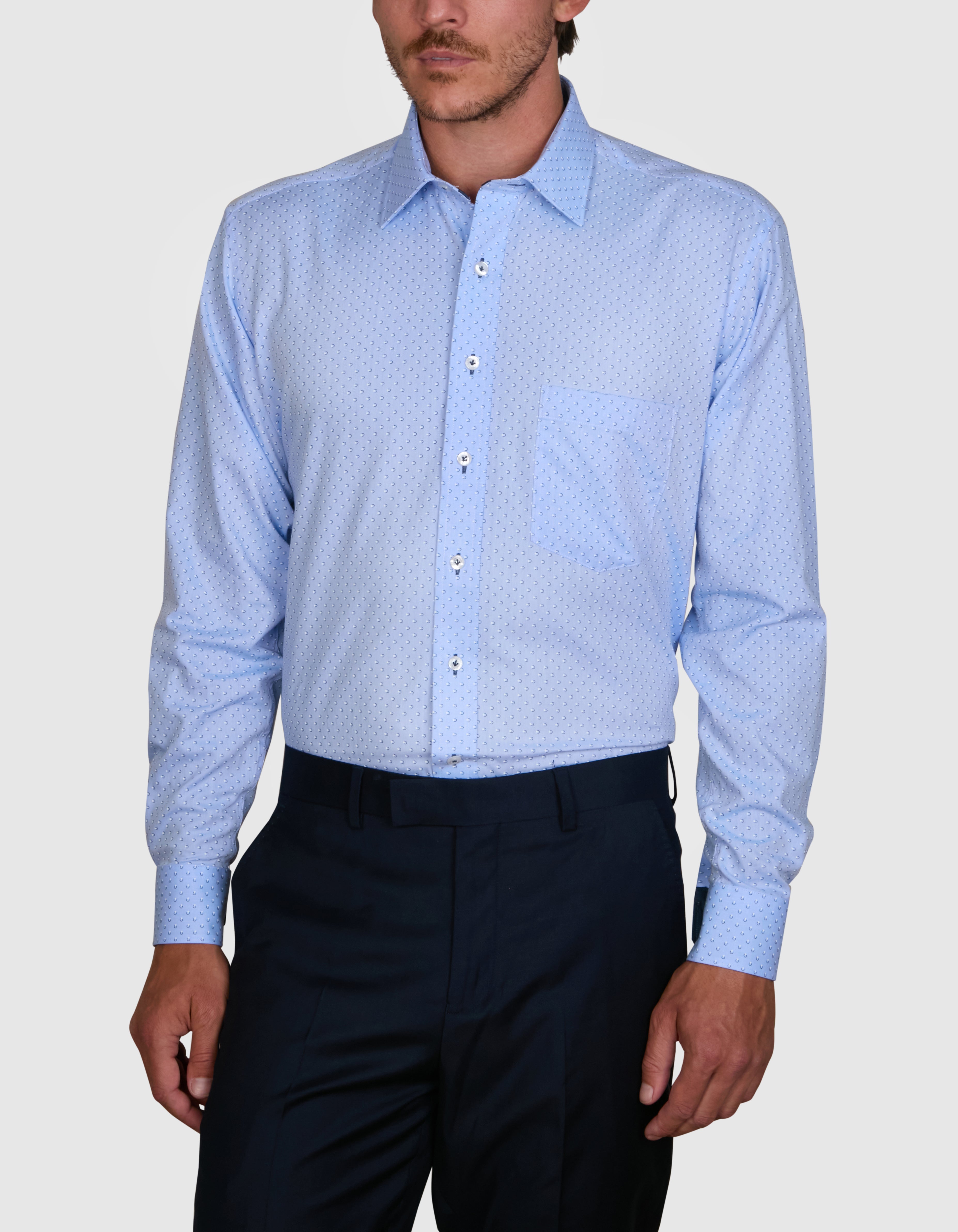 SPOT PRINT HERRINGBONE CLASSIC FIT SHIRT