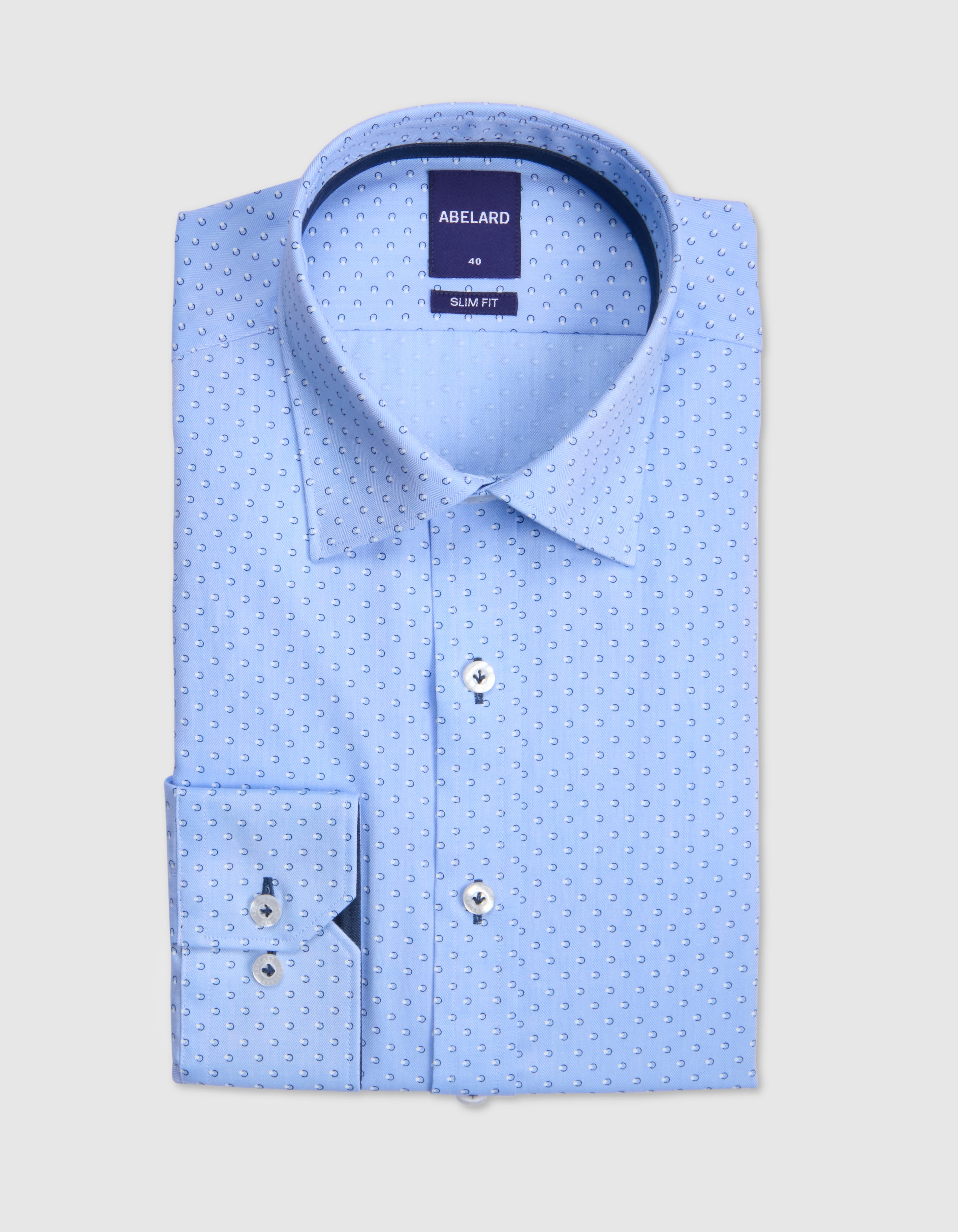 SPOT PRINT HERRINGBONE SLIM FIT SHIRT