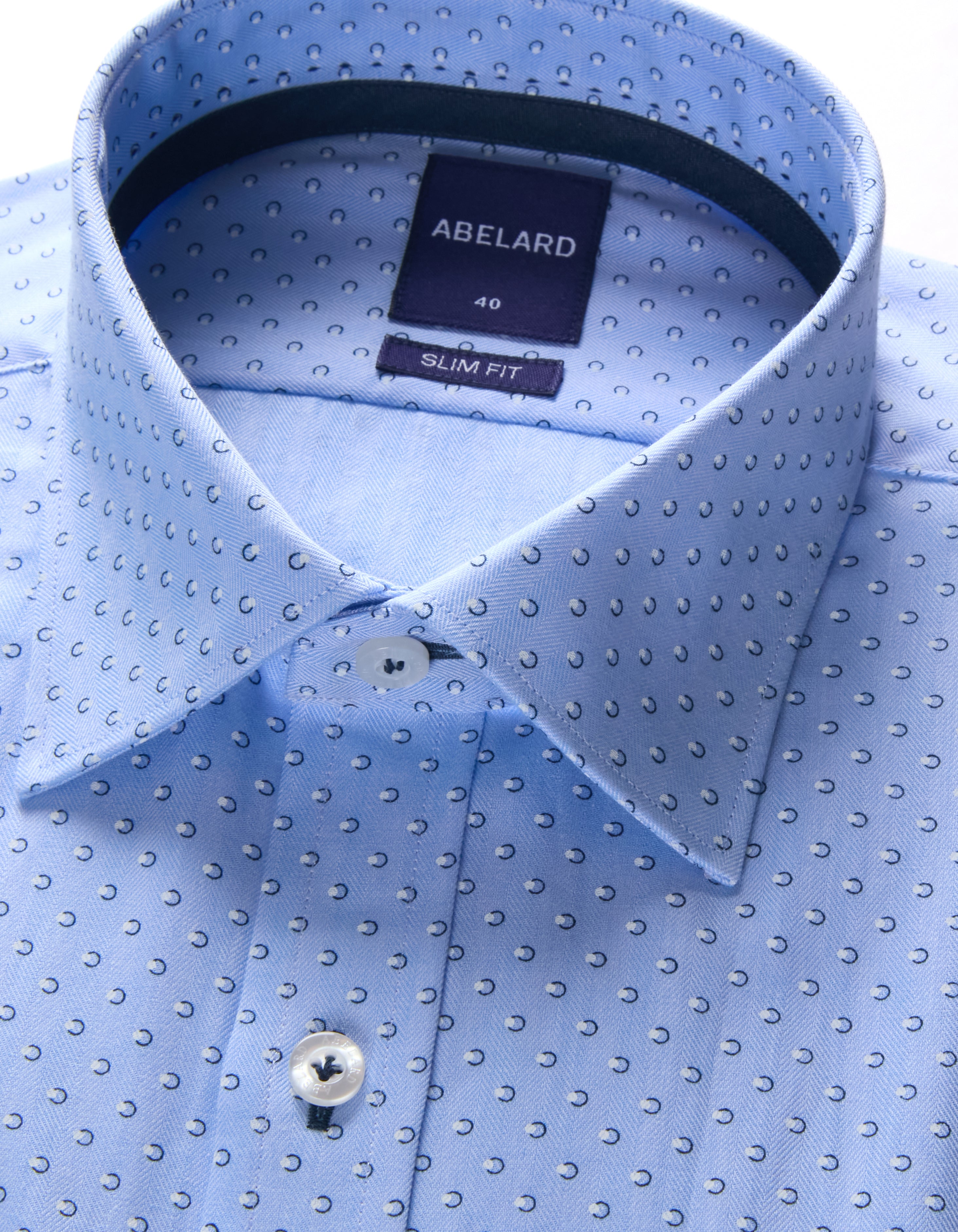 SPOT PRINT HERRINGBONE SLIM FIT SHIRT