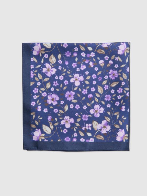 FLORIBUND A4 QTR POCKET SQUARE - VIOLET/NAVY