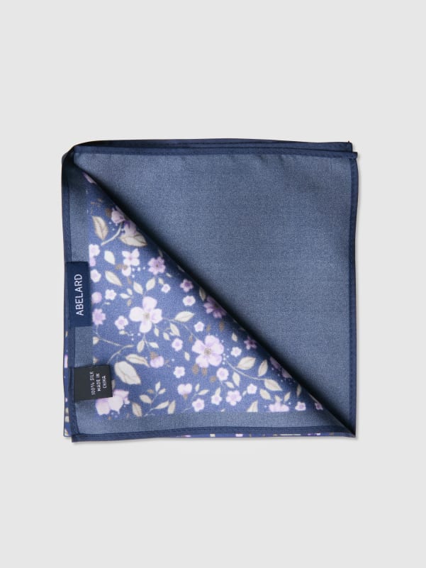 FLORIBUND A4 QTR POCKET SQUARE - VIOLET/NAVY