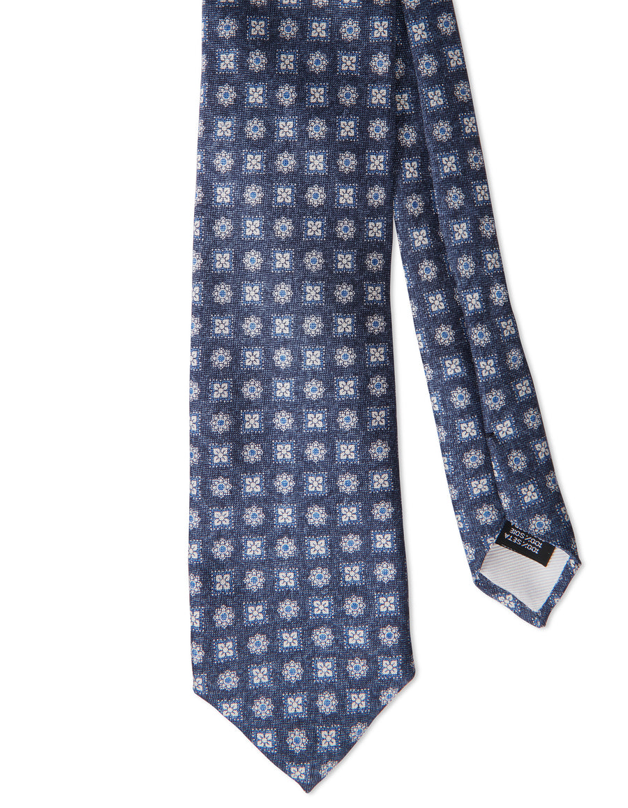 Squares Medallion Print Silk Tie