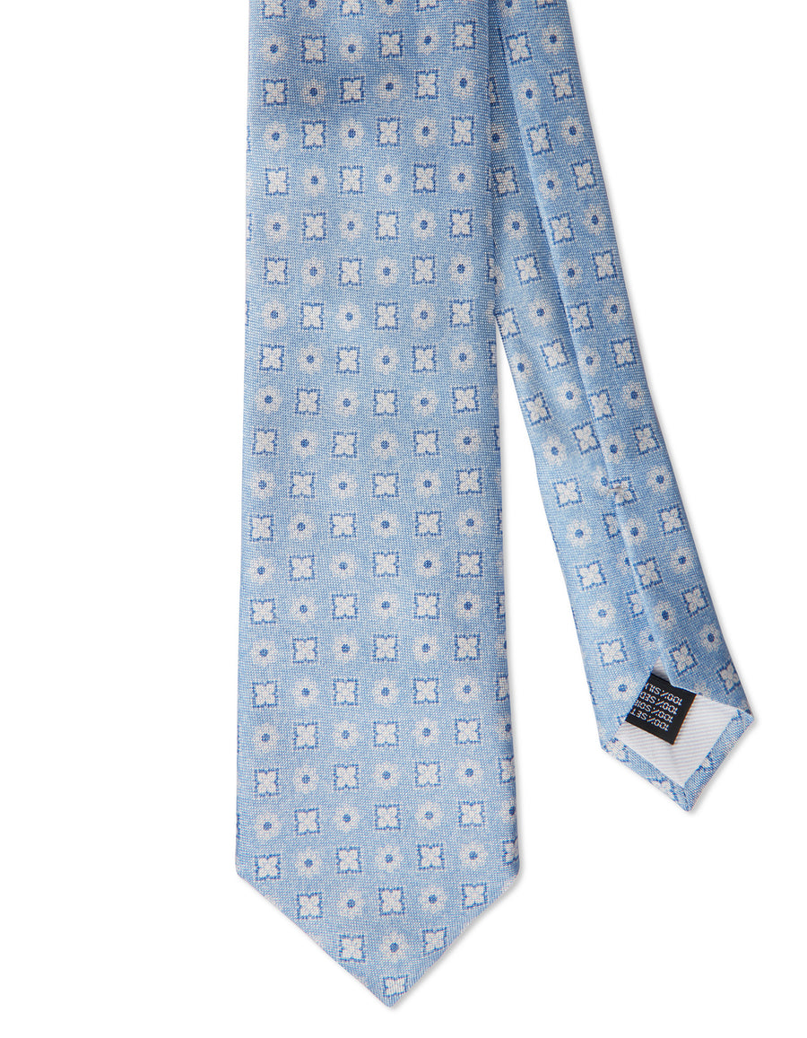 Squares Medallion Print Silk Tie