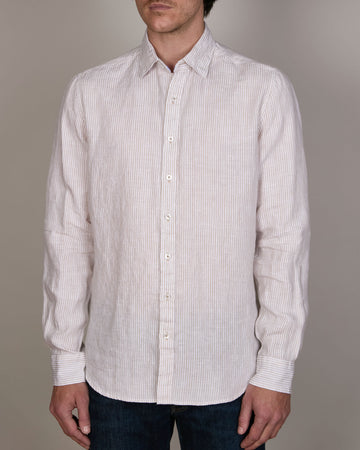 STRIPED WASHED LINEN SHIRT SLIM FIT