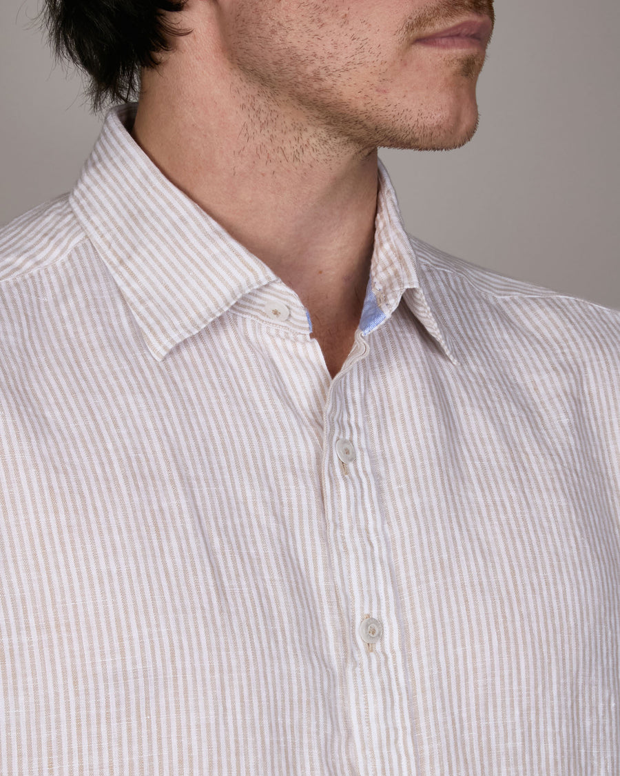 STRIPED WASHED LINEN SHIRT SLIM FIT