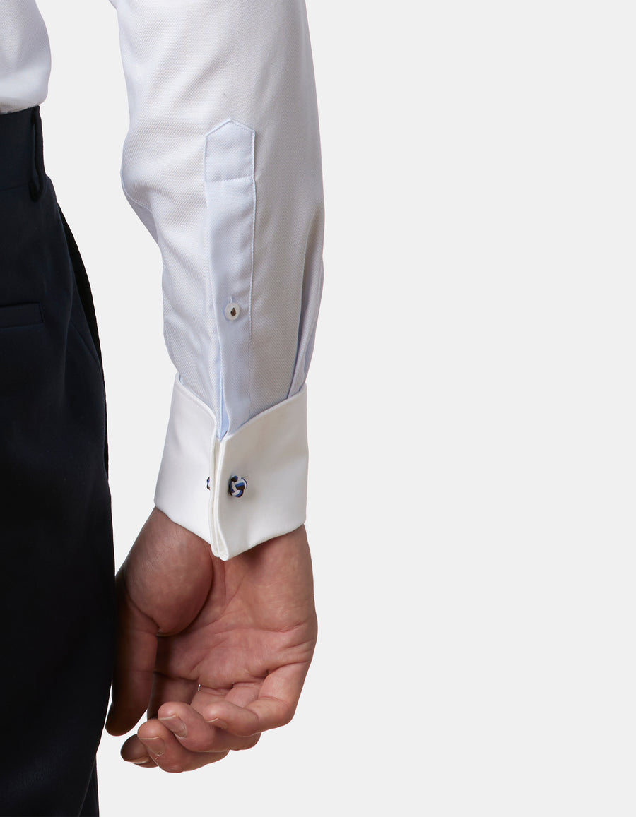 TOULON DOBBY WHITE TRIM SLIM FIT SHIRT