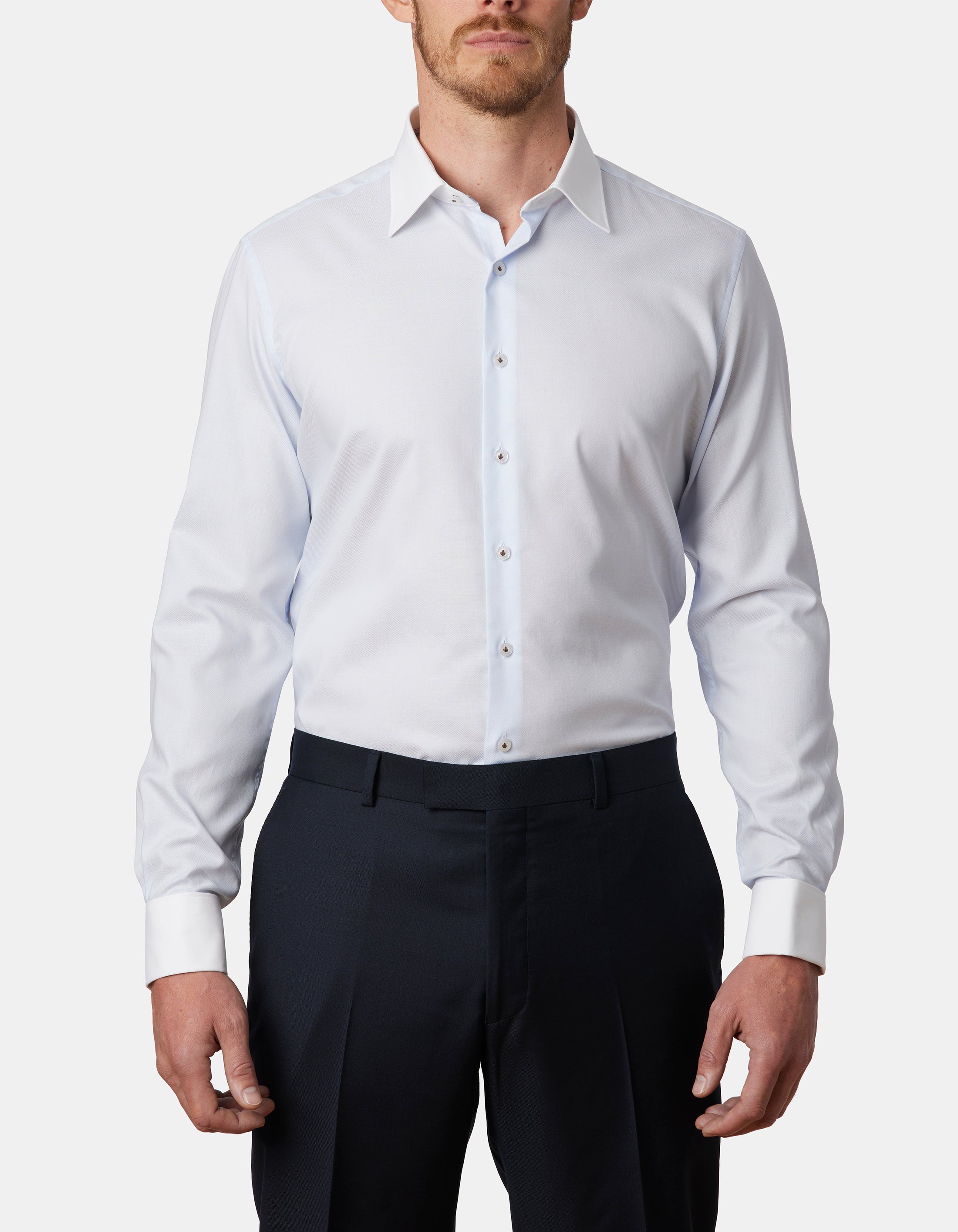 TOULON DOBBY WHITE TRIM SLIM FIT SHIRT