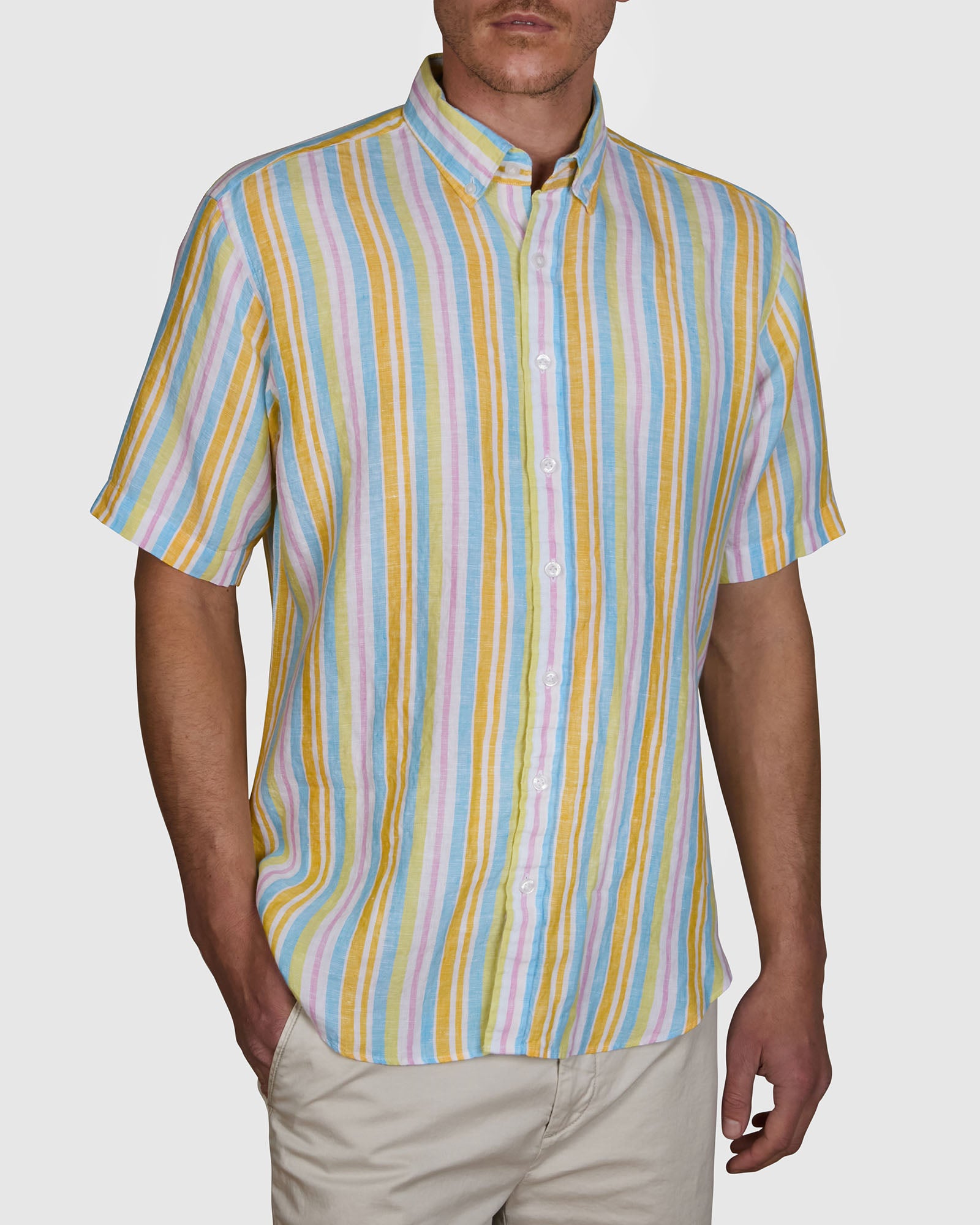 SAN MICHAELE LINEN STRIPE CLASSIC FIT SHIRT