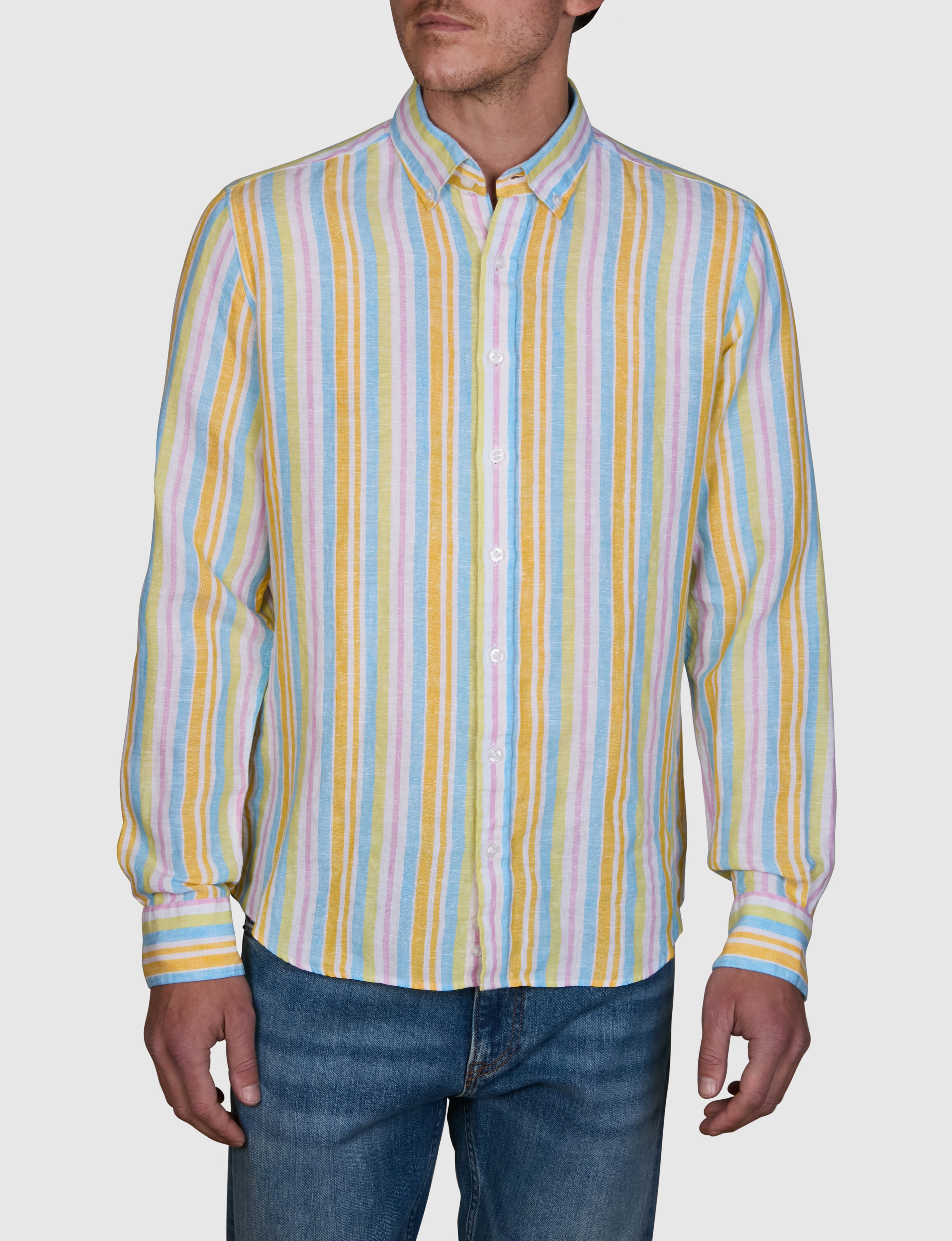SAN MICHAELE LINEN STRIPE SLIM FIT SHIRT