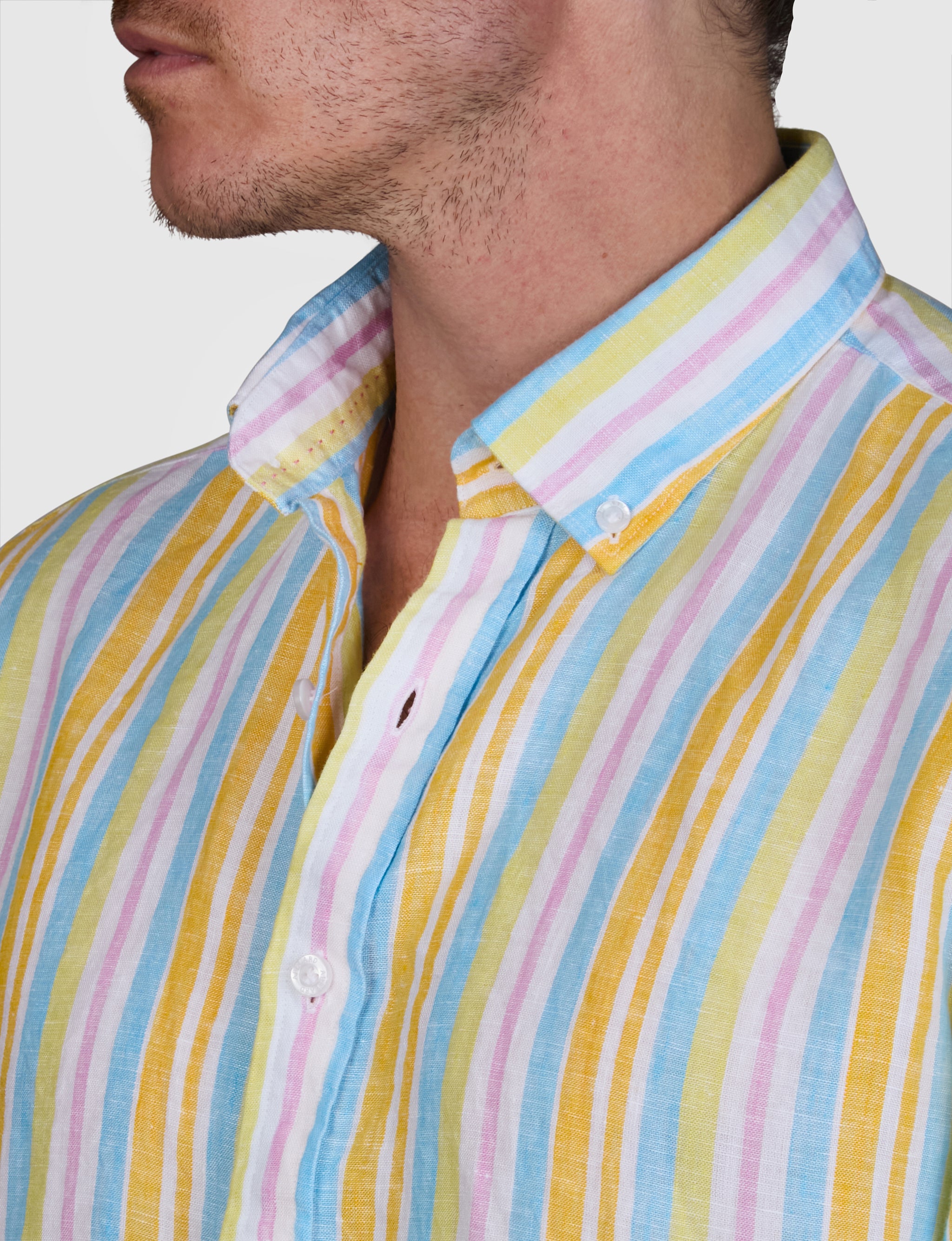 SAN MICHAELE LINEN STRIPE SLIM FIT SHIRT
