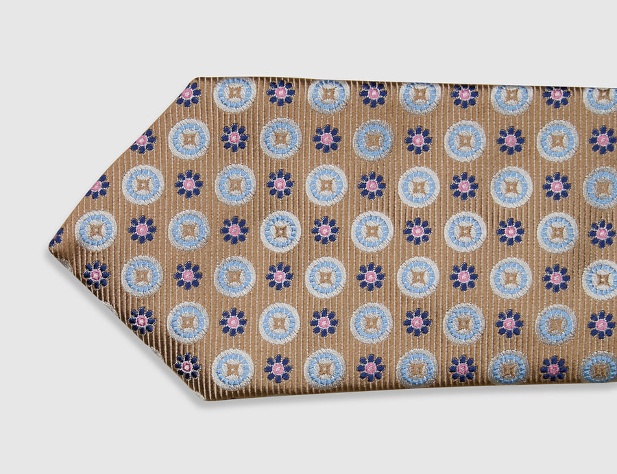 Italian Silk Tie Floral Circle Print