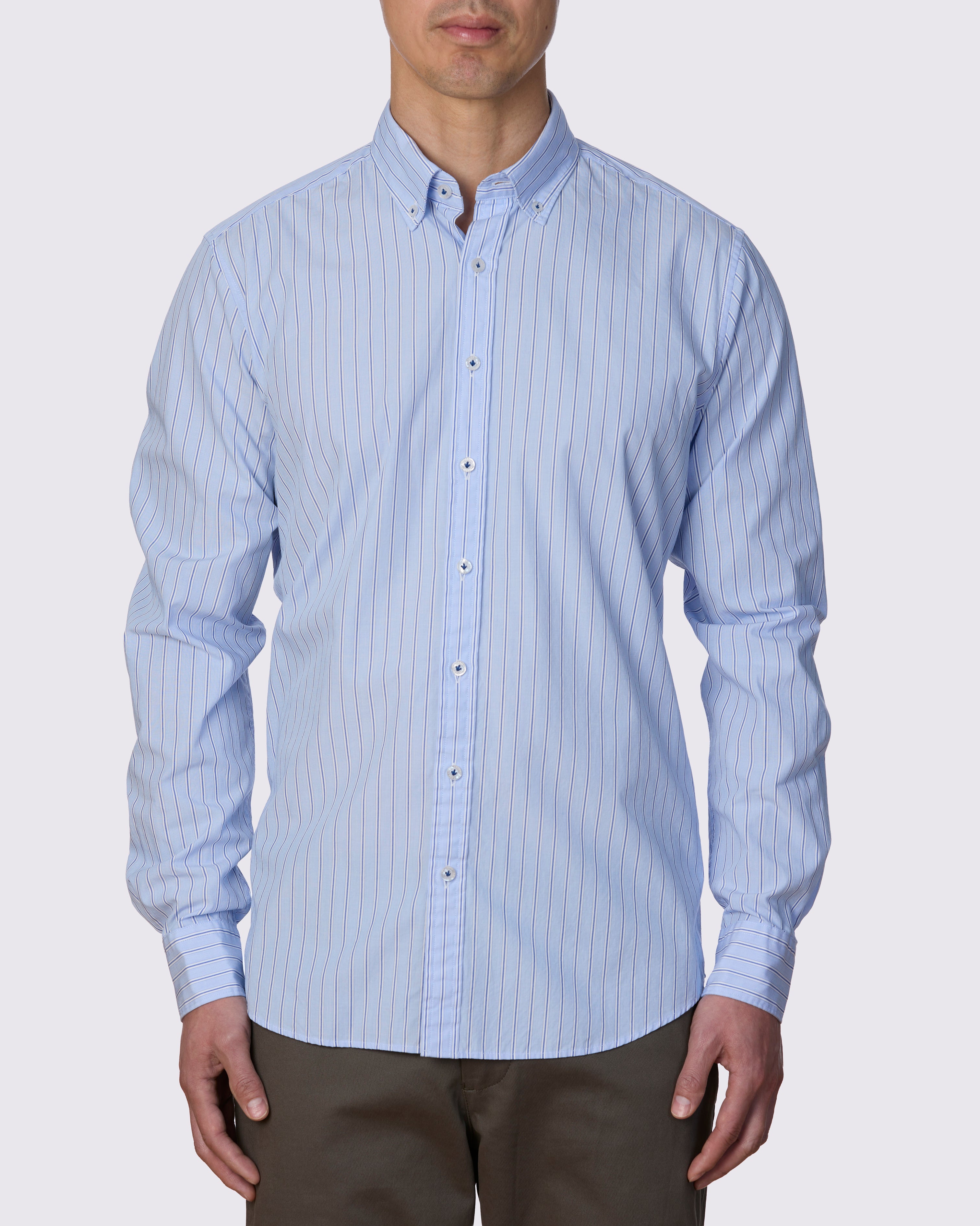 SES ILELETES STRIPE WASHED SLIM FIT SHIRT