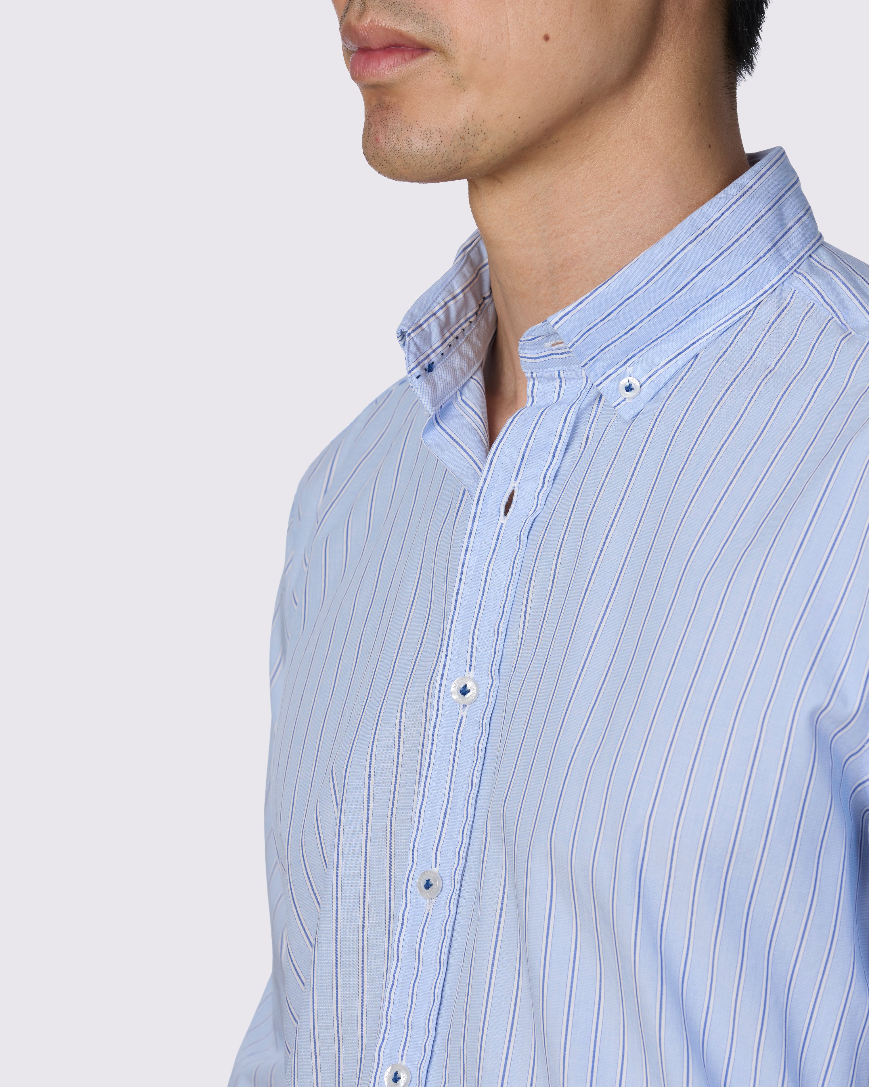 SES ILELETES STRIPE WASHED SLIM FIT SHIRT