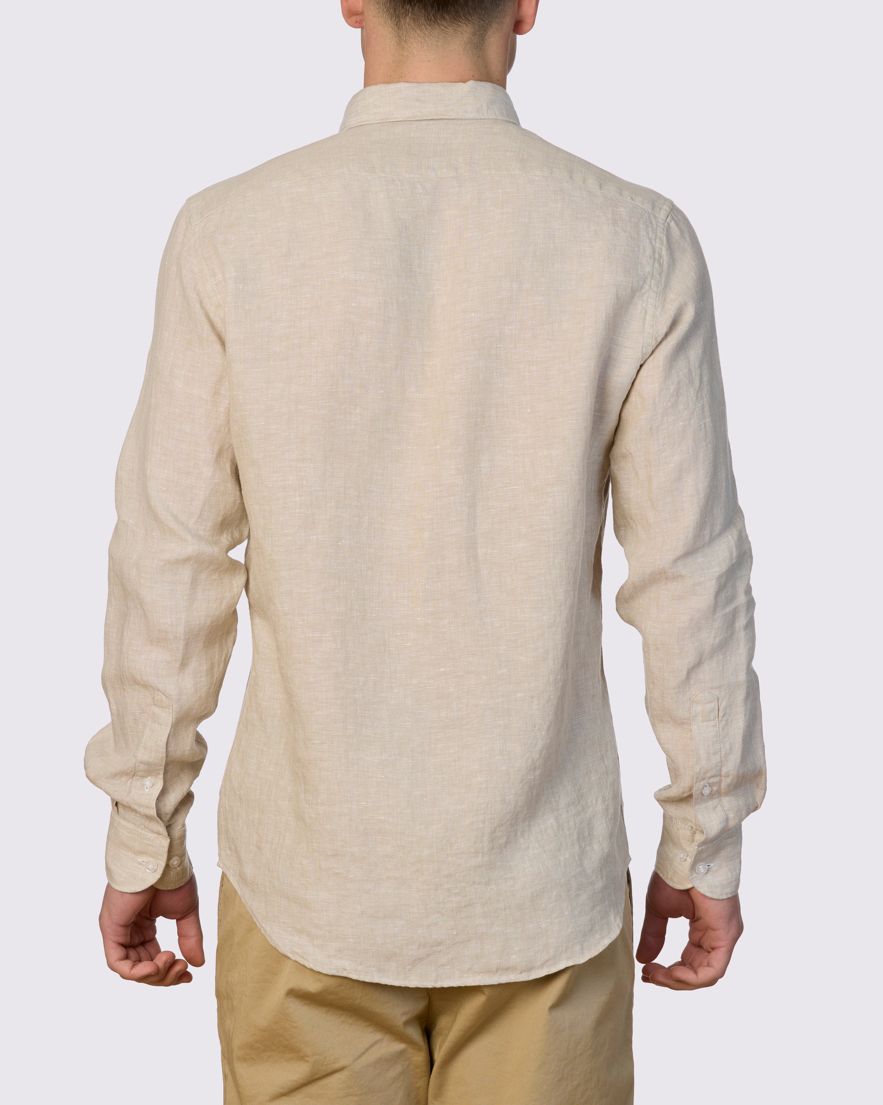 Piatto II Pure Linen Slim Fit Shirt - Stone - Back View