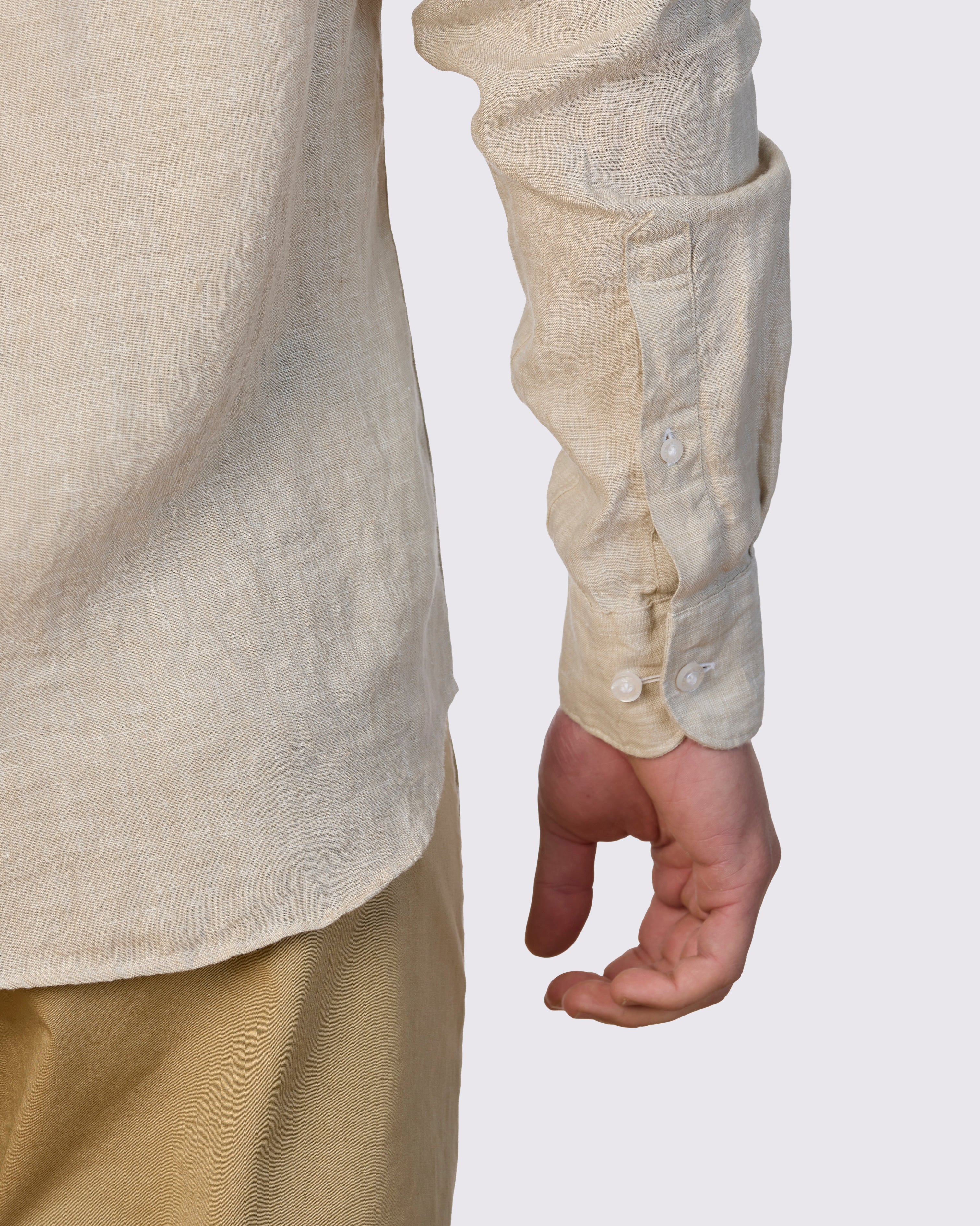 Piatto II Pure Linen Slim Fit Shirt - Stone - Detail View