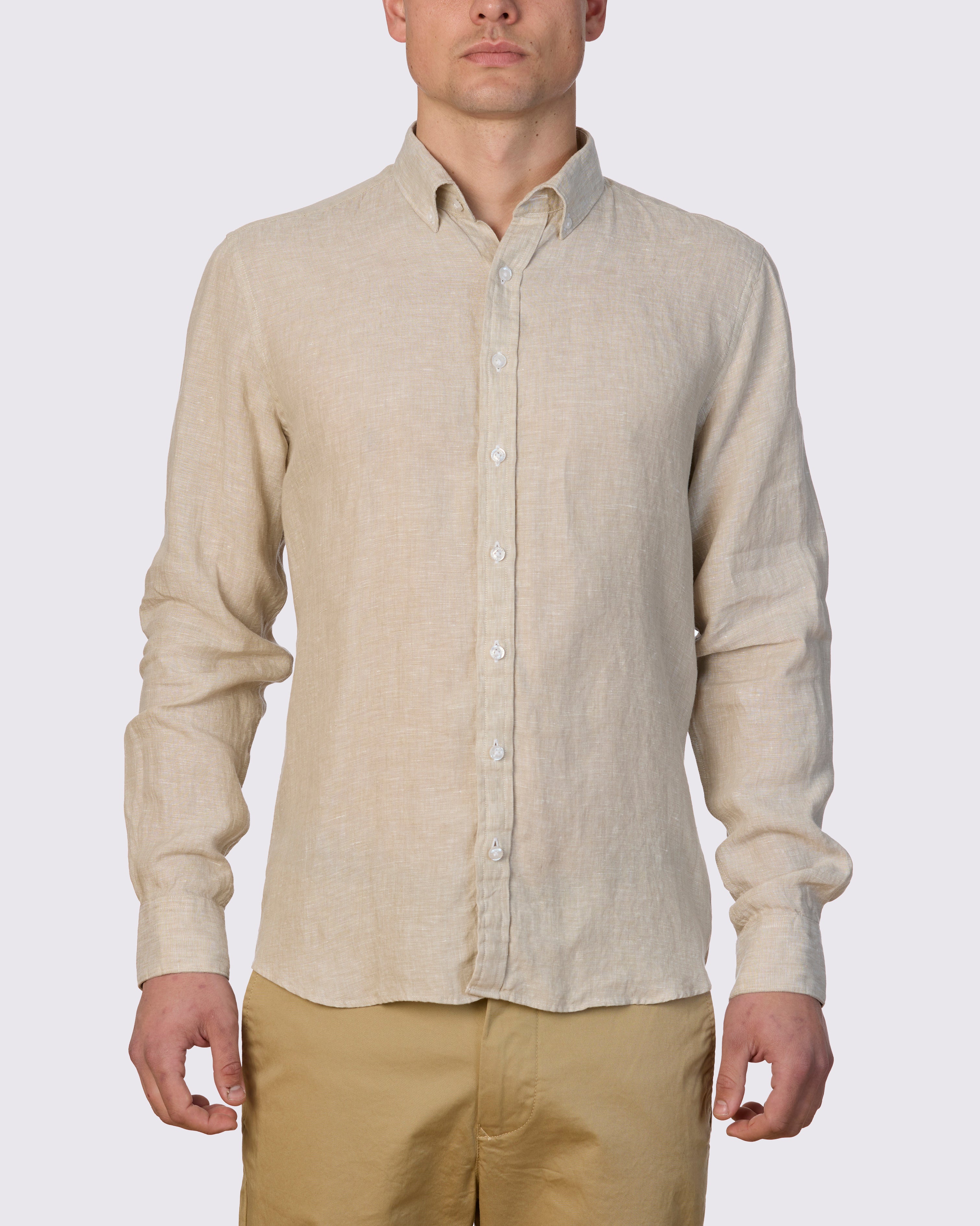 Piatto II Pure Linen Slim Fit Shirt - Stone - Front View