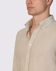 Piatto II Pure Linen Slim Fit Shirt - Stone - Close Up View