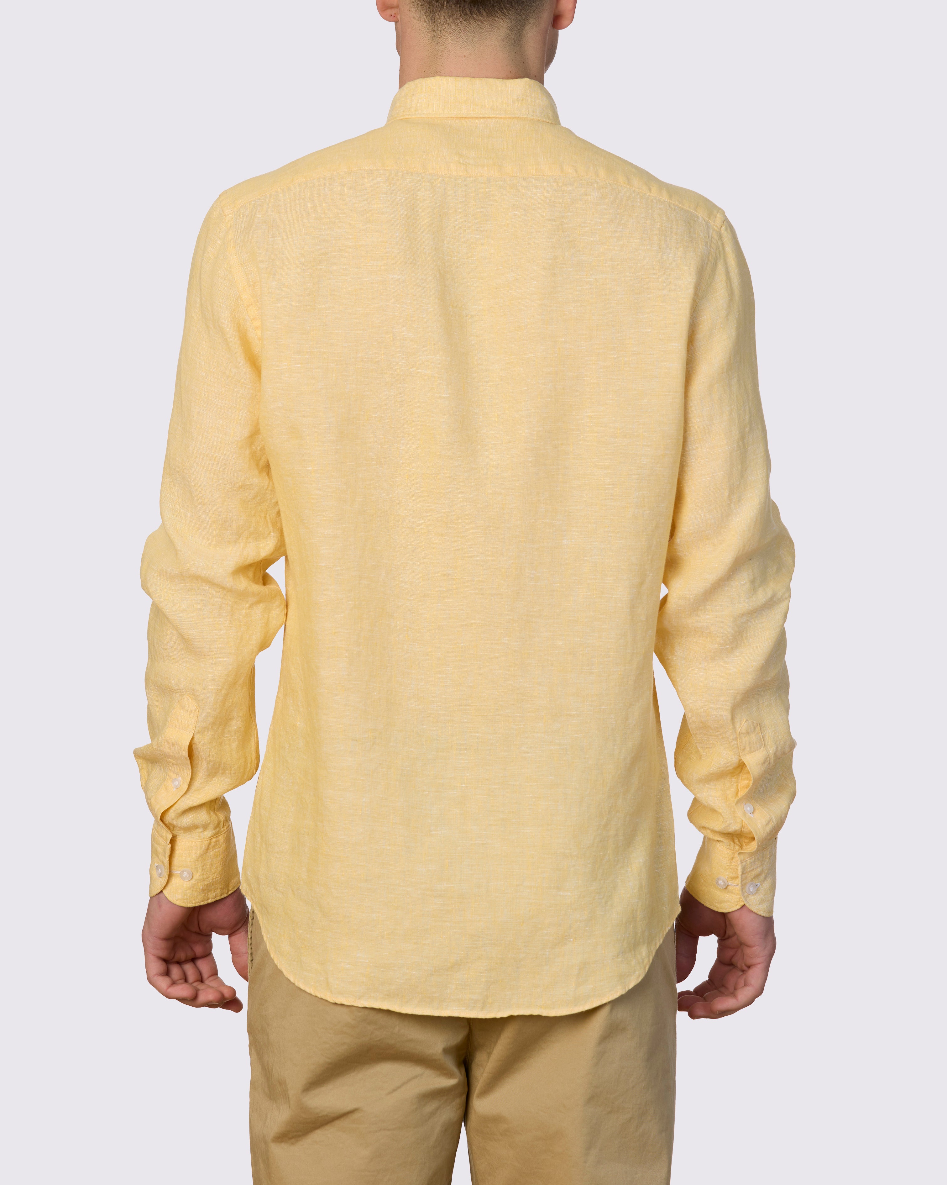 Piatto II Pure Linen Slim Fit Shirt - Yellow - Back View