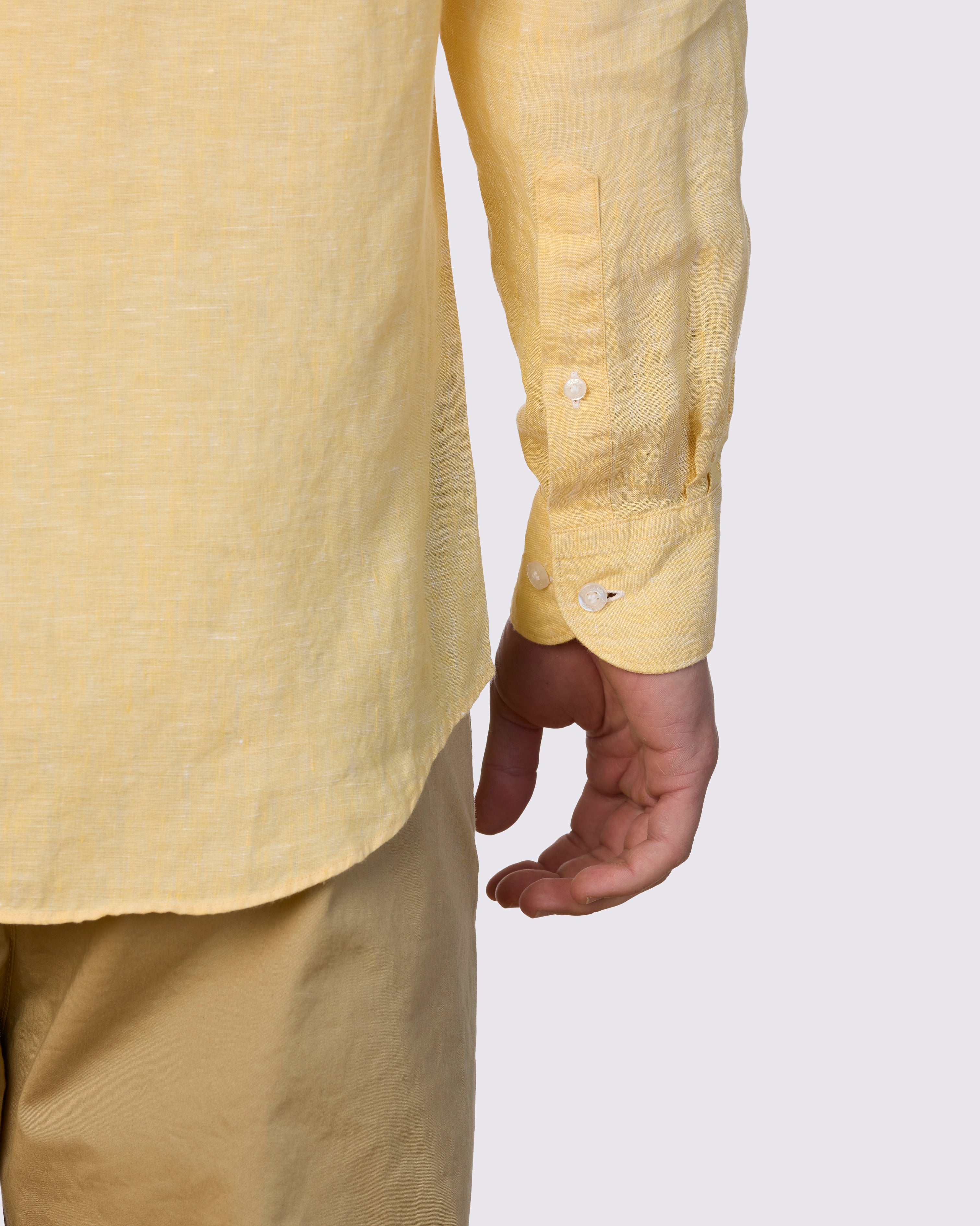 Piatto II Pure Linen Slim Fit Shirt - Yellow - Back View