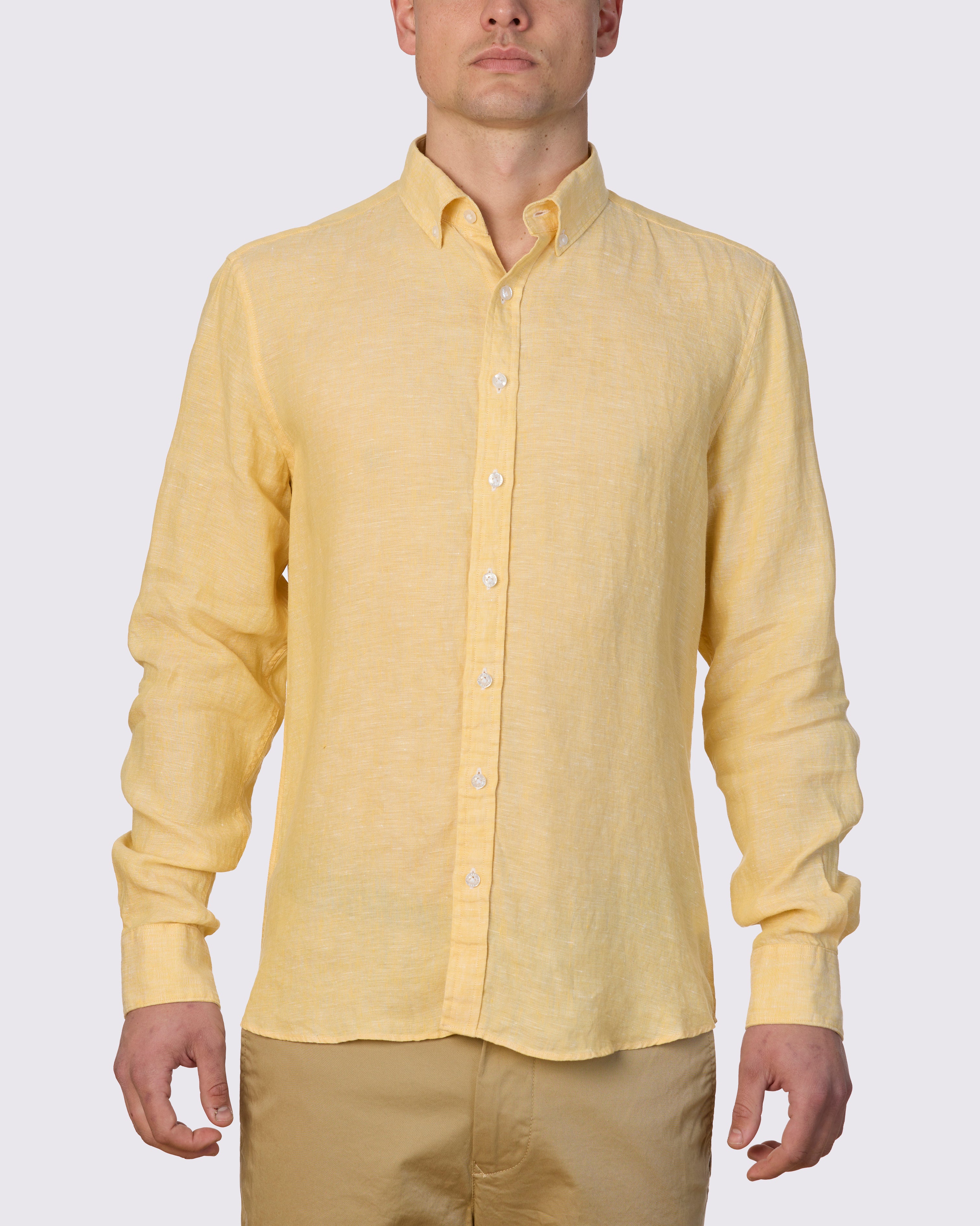 Piatto II Pure Linen Slim Fit Shirt - Yellow - Front View