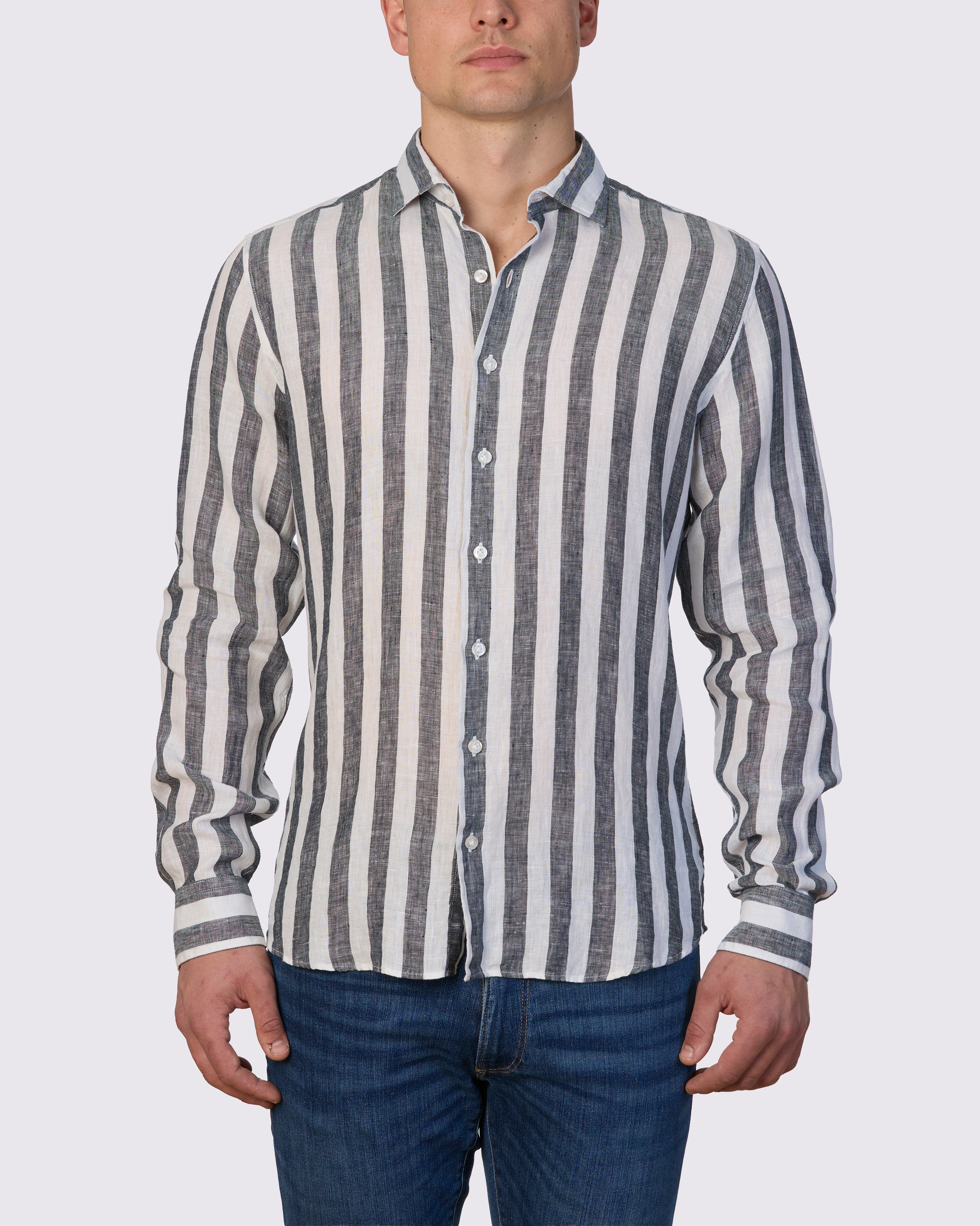 INCH LINEN STRIPE SLIM FIT SHIRT