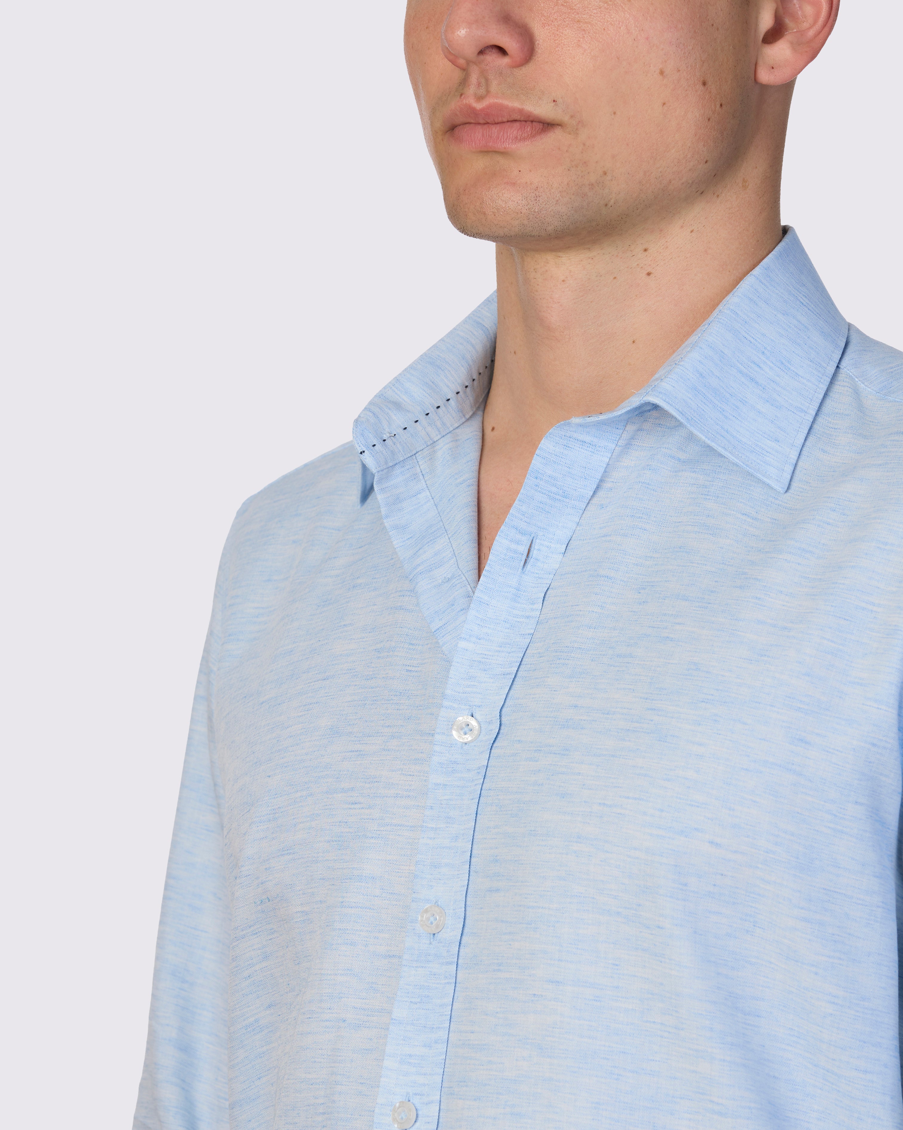 MELANGE MINNOWBONE LINEN BLEND SLIM FIT SHIRT