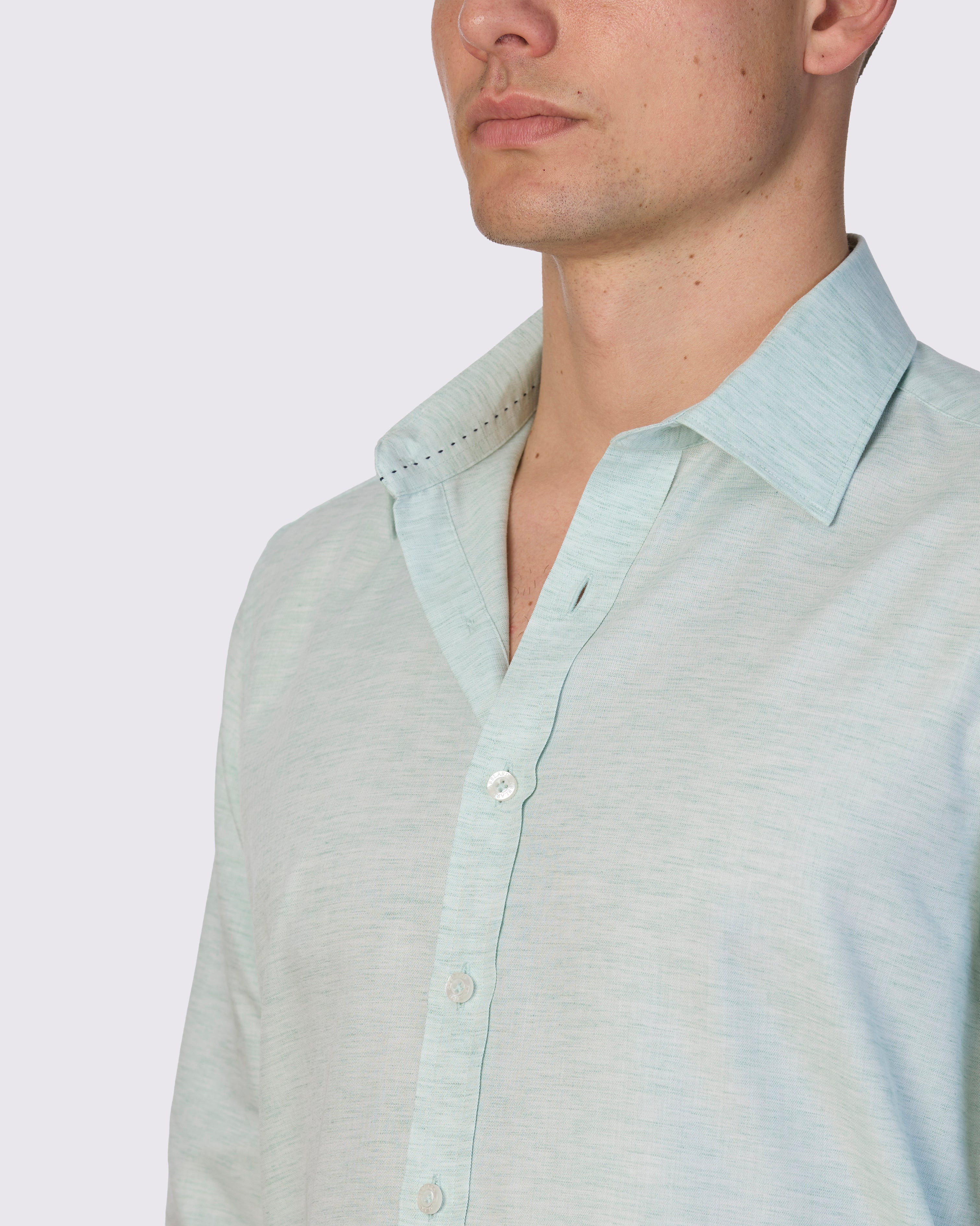 MELANGE MINNOWBONE LINEN BLEND SLIM FIT SHIRT