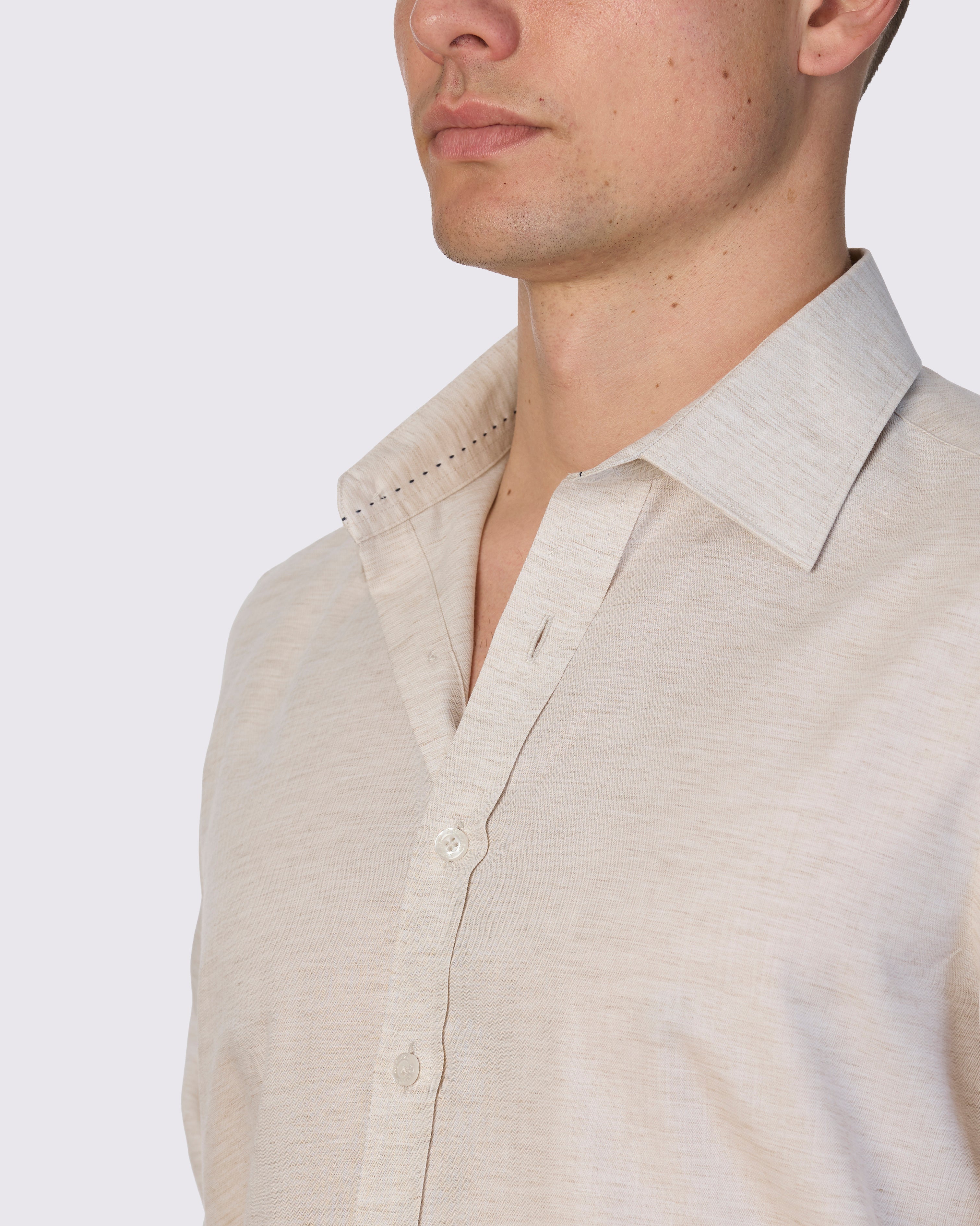 MELANGE MINNOWBONE LINEN BLEND SLIM FIT SHIRT