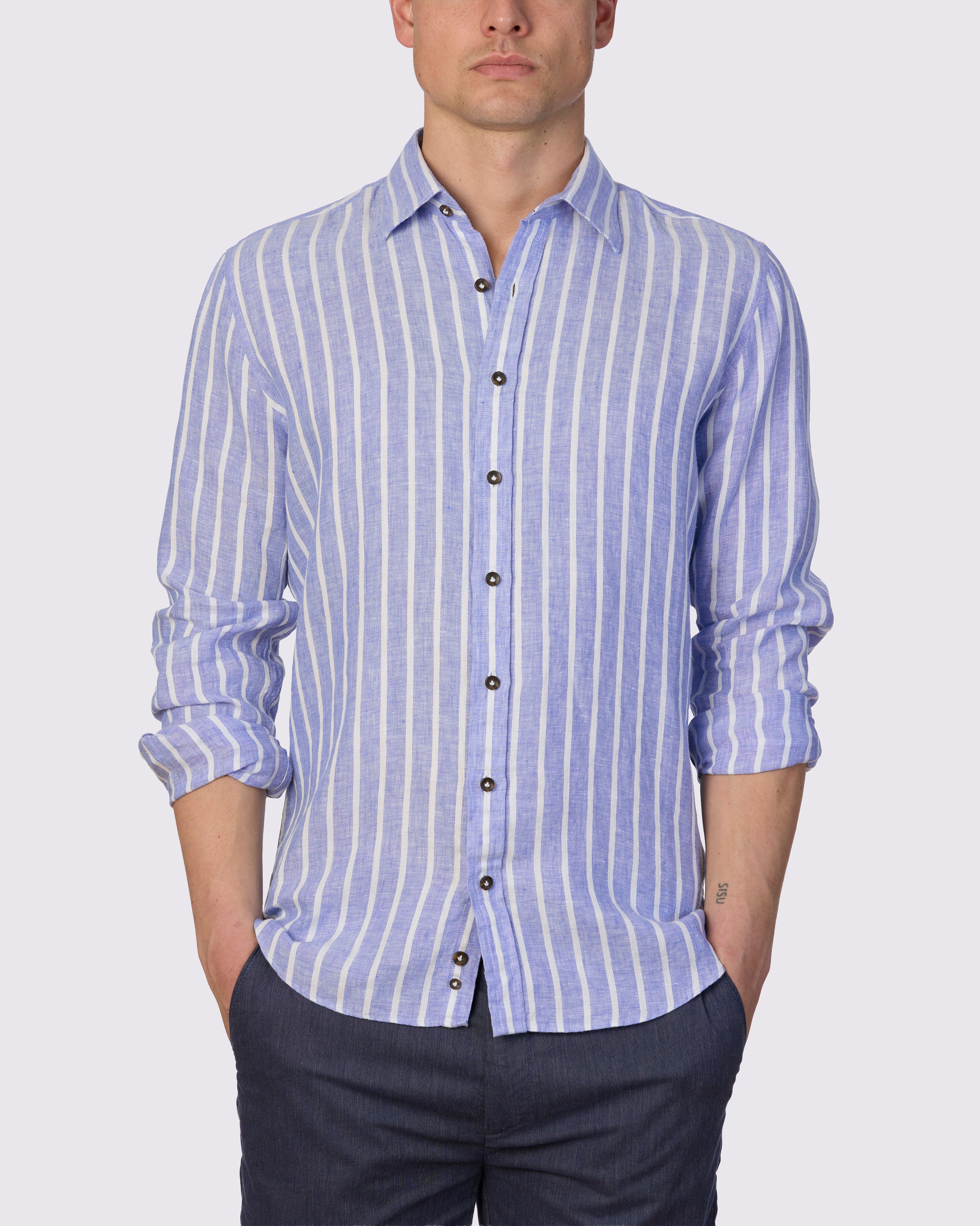 THE MED' DOBBY LINEN STRIPE SLIM FIT SHIRT