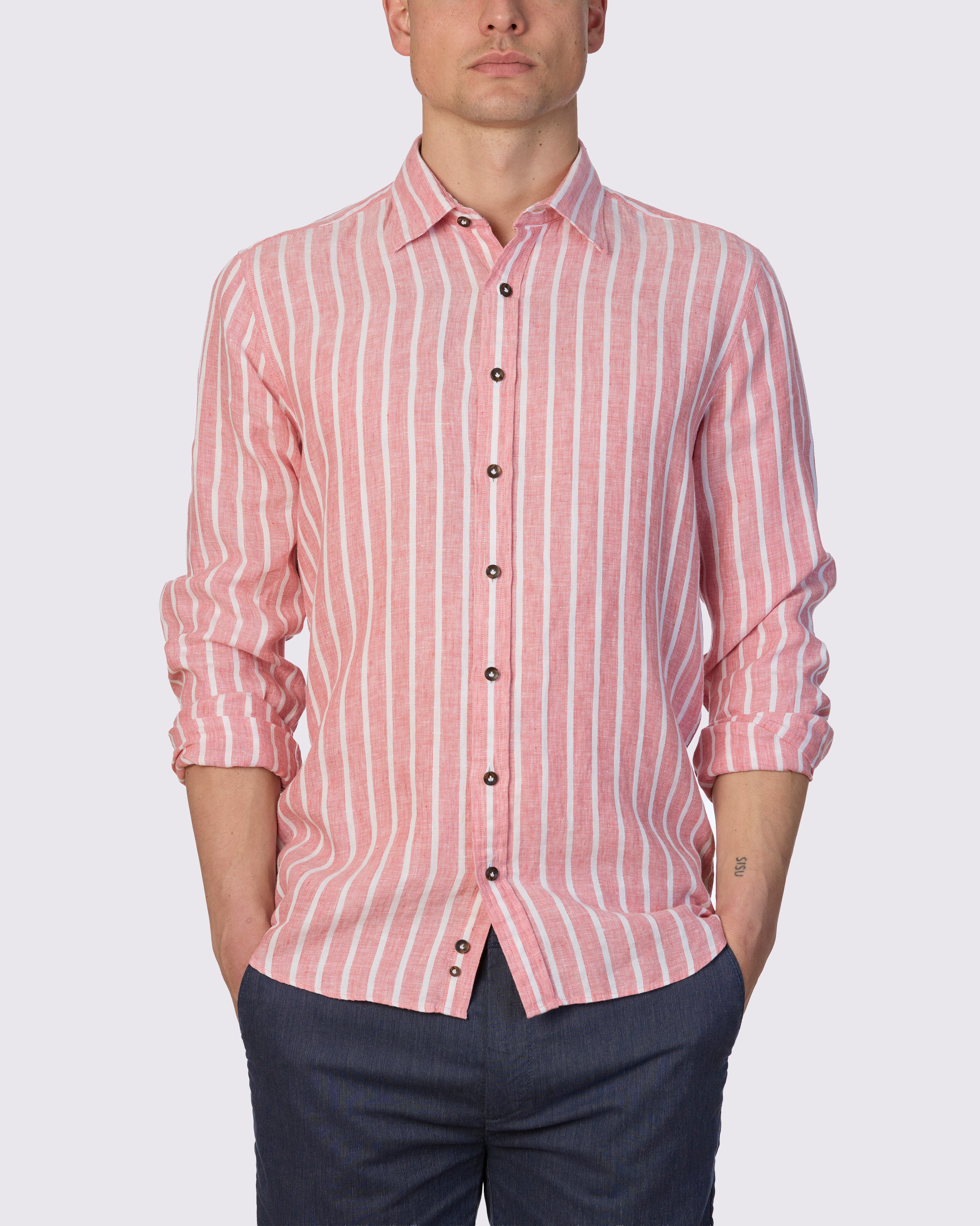 THE MED' DOBBY LINEN STRIPE SLIM FIT SHIRT