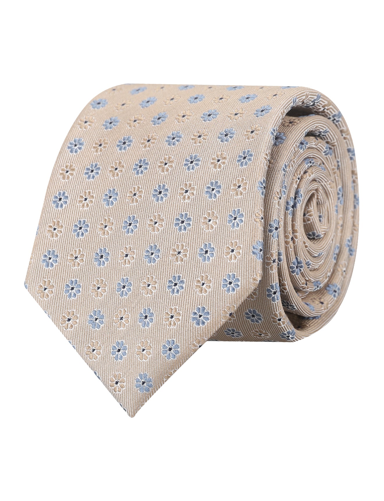 SMALL DAISY JACQUARD TIE - STONE/BLUE