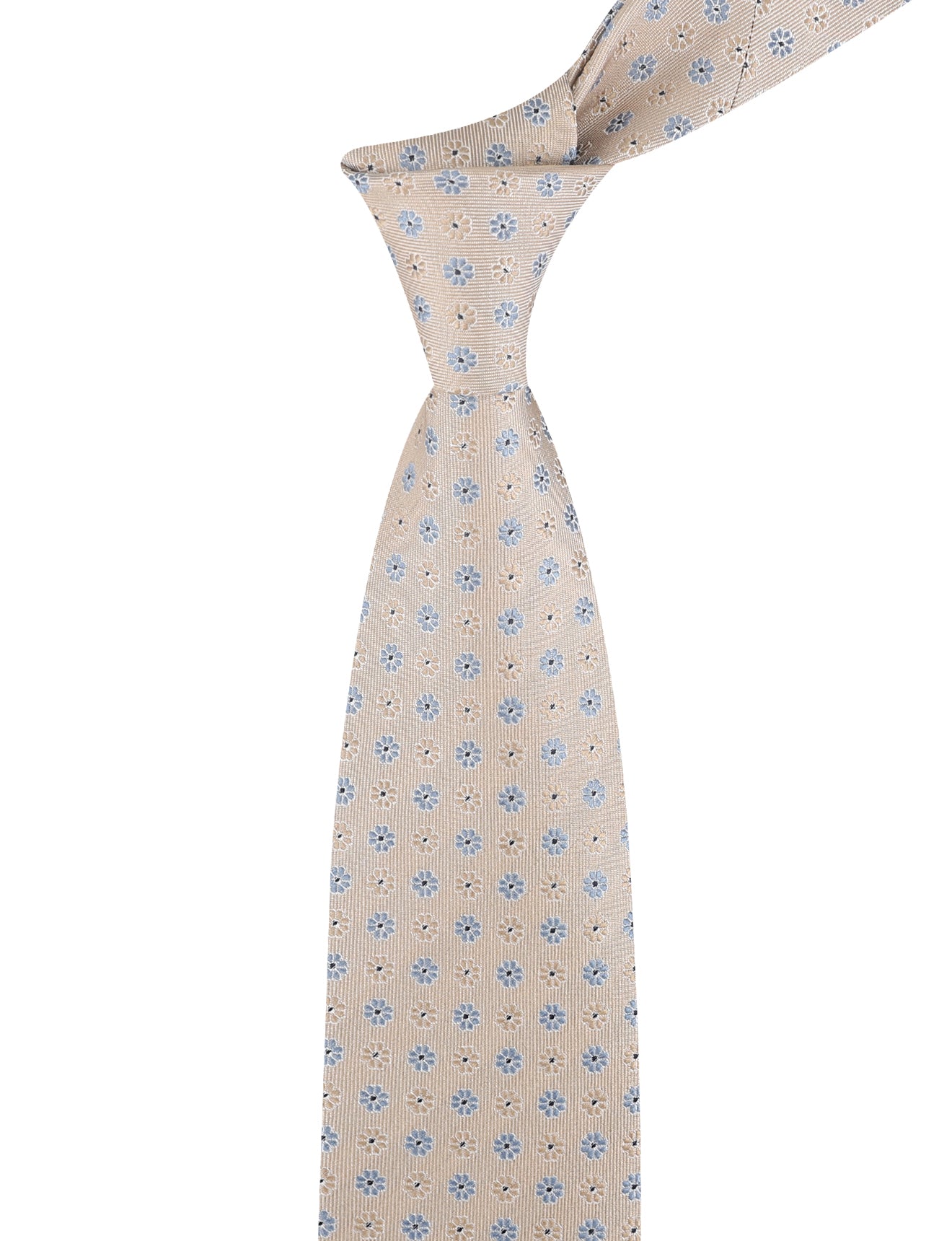 SMALL DAISY JACQUARD TIE - STONE/BLUE