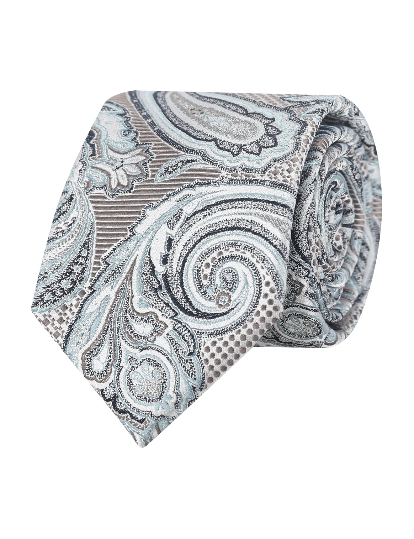 MELANGE PAISLEY JACQUARD TIE - AQUA/STONE