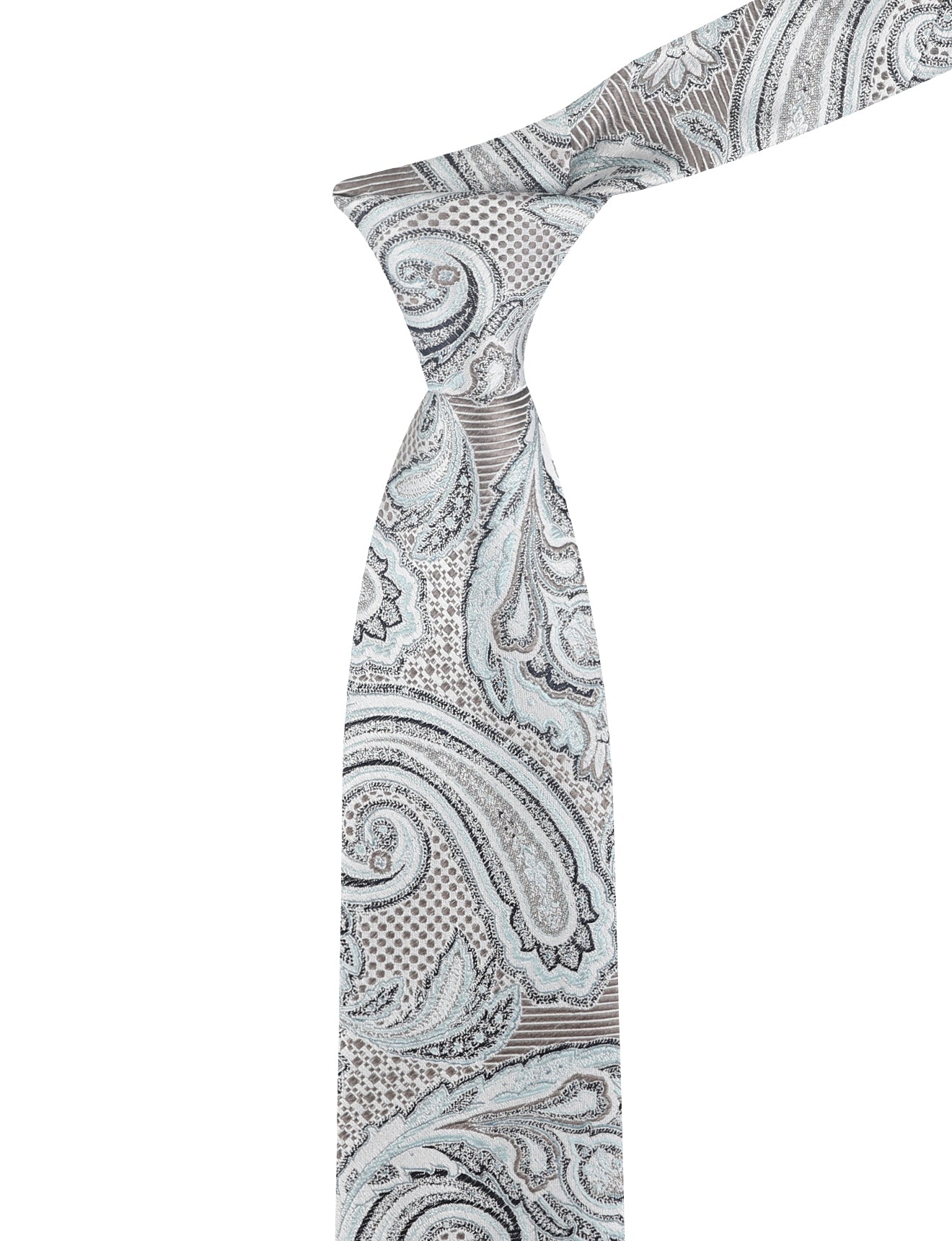 MELANGE PAISLEY JACQUARD TIE - AQUA/STONE