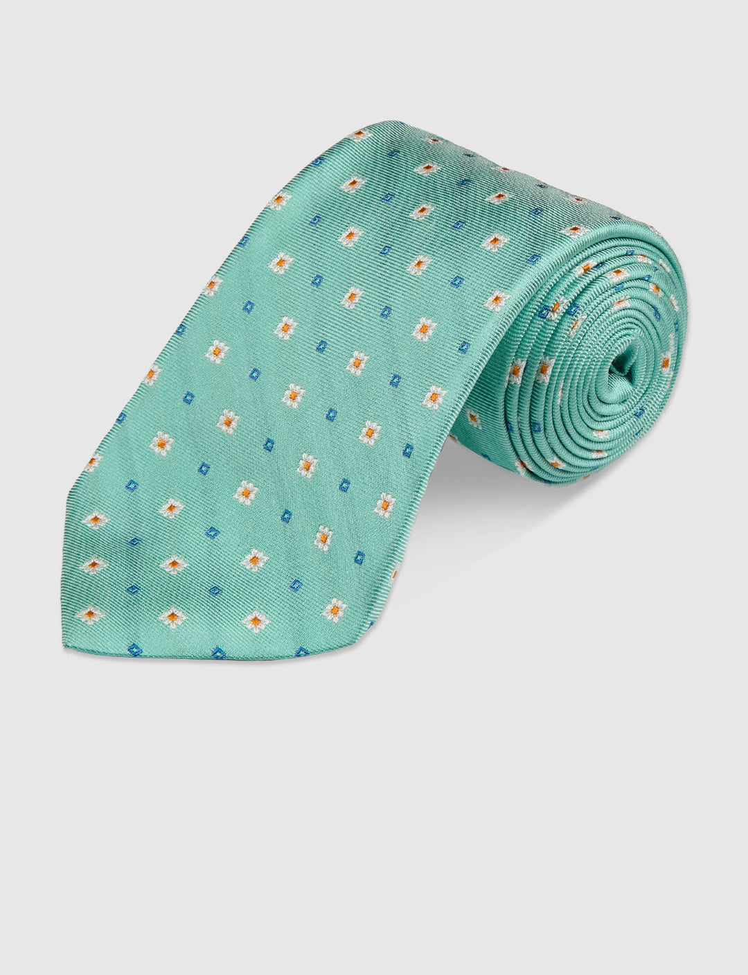 SQUARE FLOWER JACQUARD TIE - AQUA