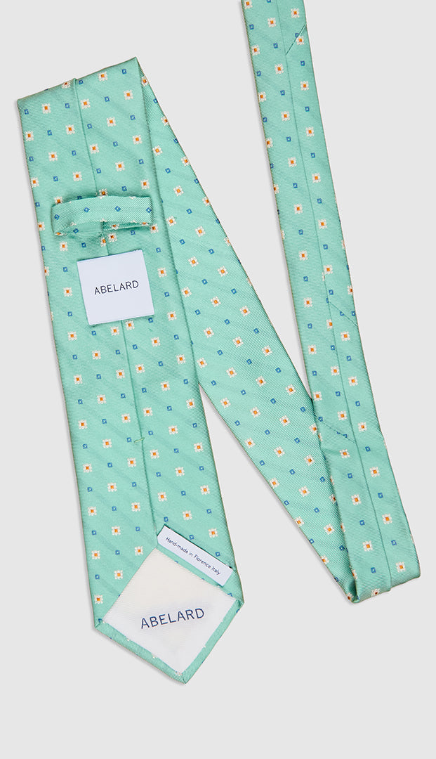 SQUARE FLOWER JACQUARD TIE - AQUA