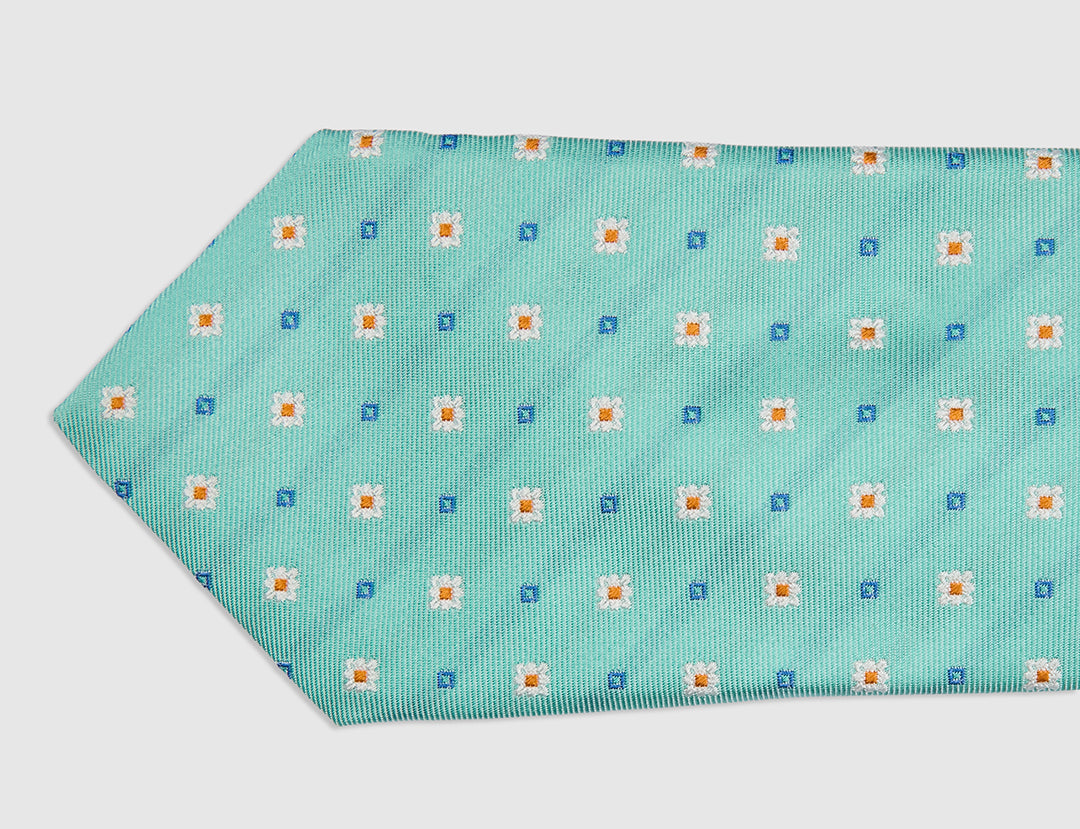 SQUARE FLOWER JACQUARD TIE - AQUA