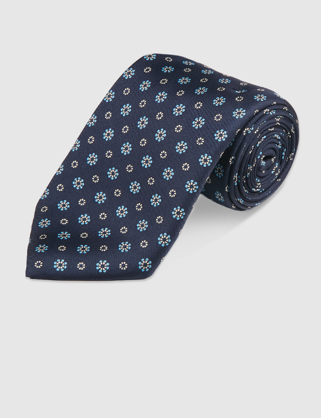 DAISY TWILL PRINT TIE - NAVY