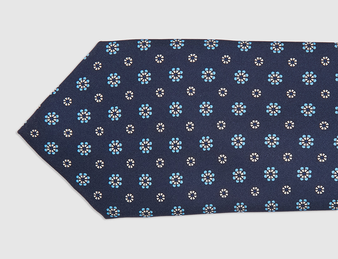 DAISY TWILL PRINT TIE - NAVY