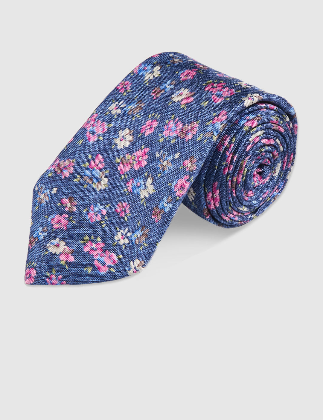 FRESH FLOWER PRINT TIE - NAVY