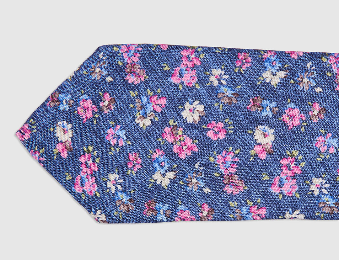 FRESH FLOWER PRINT TIE - NAVY