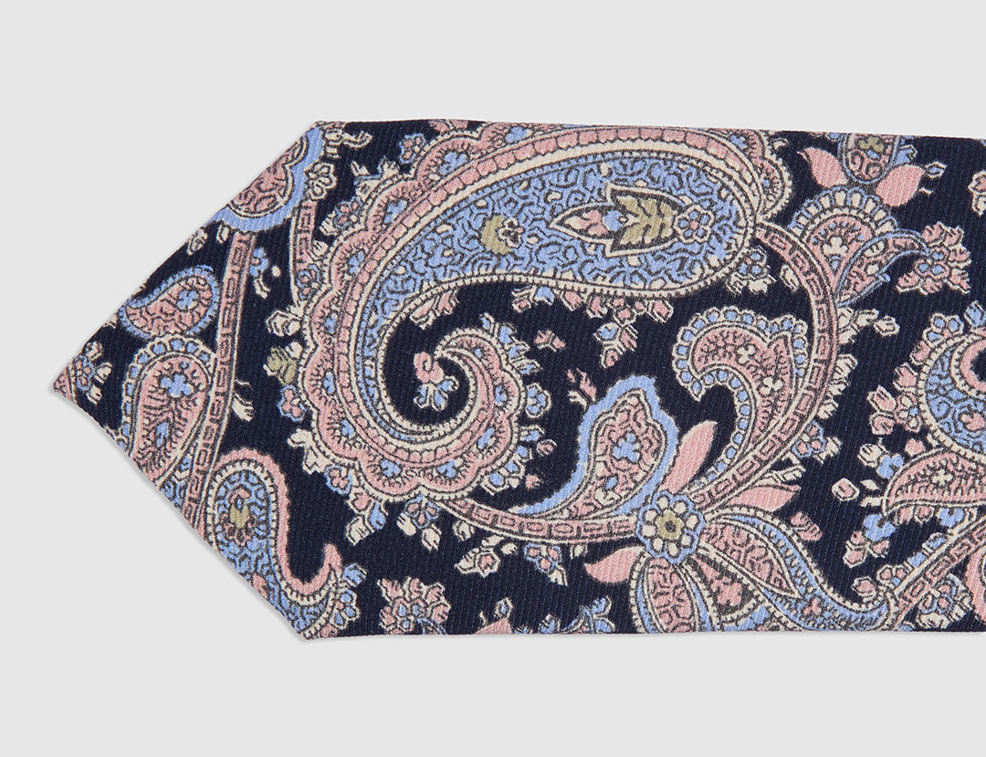 SIREGAR TWILL PRINT TIE - NAVY