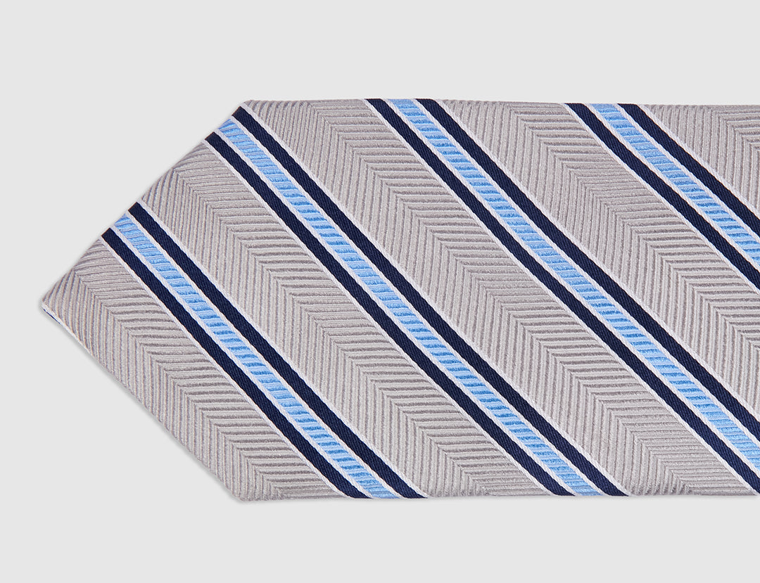 HERRINGBONE STRIPE TIE - SILVER