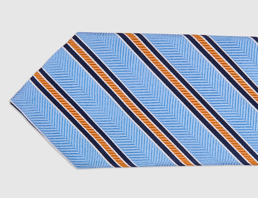 HERRINGBONE STRIPE TIE - SKY