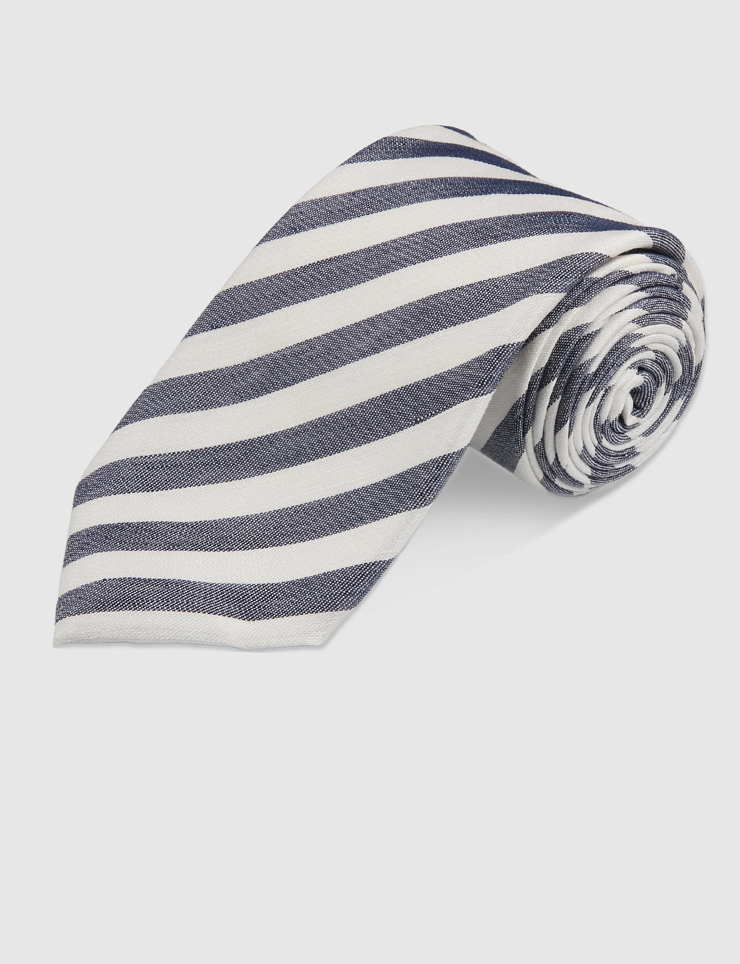 LINEN SILK FRESH STRIPE TIE - NAVY