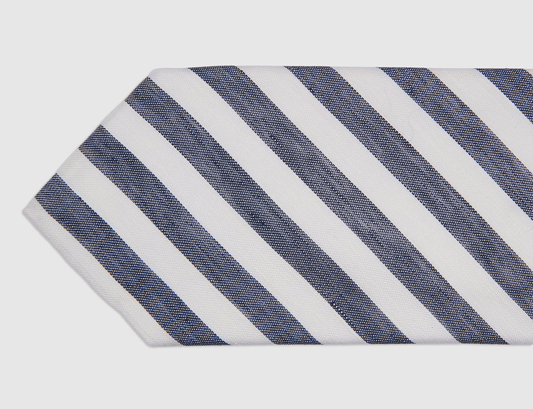 LINEN SILK FRESH STRIPE TIE - NAVY