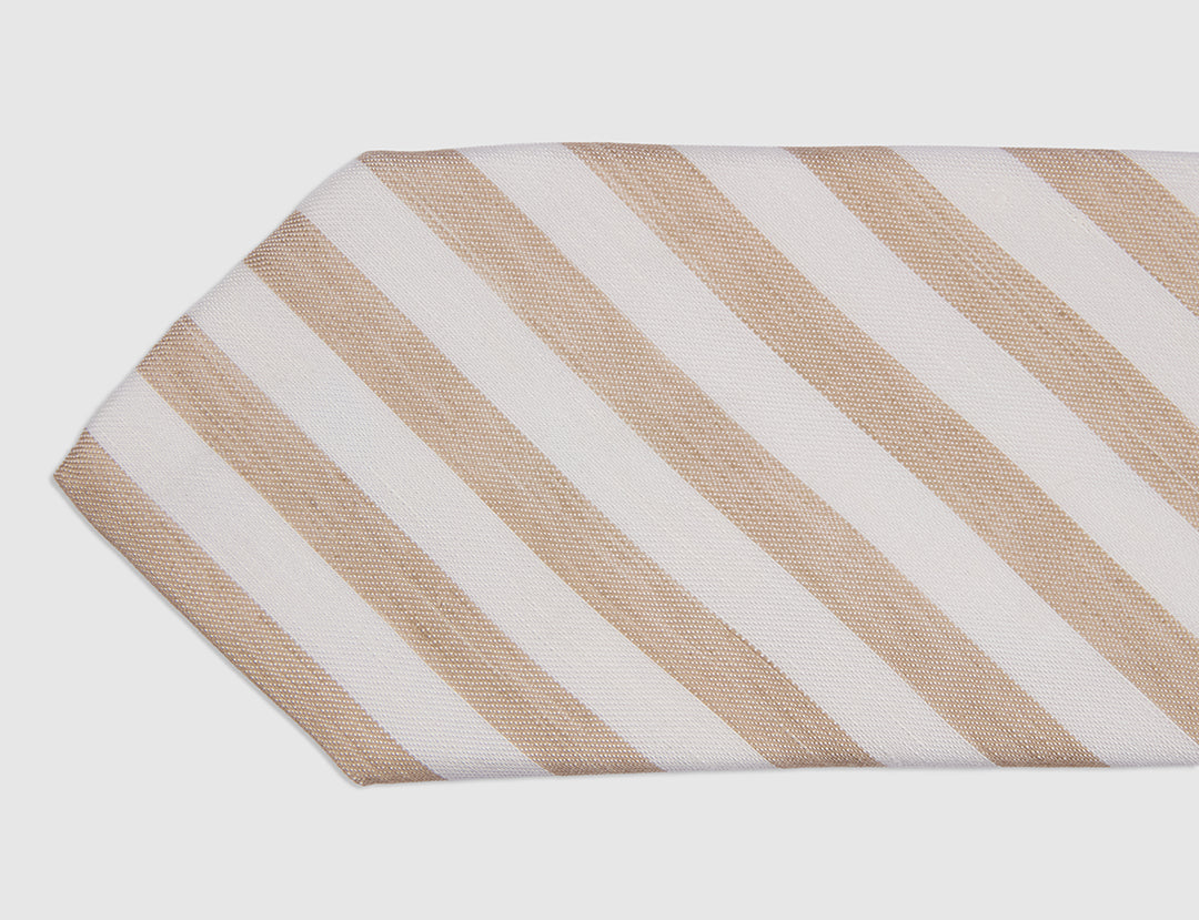 LINEN SILK FRESH STRIPE TIE - STONE